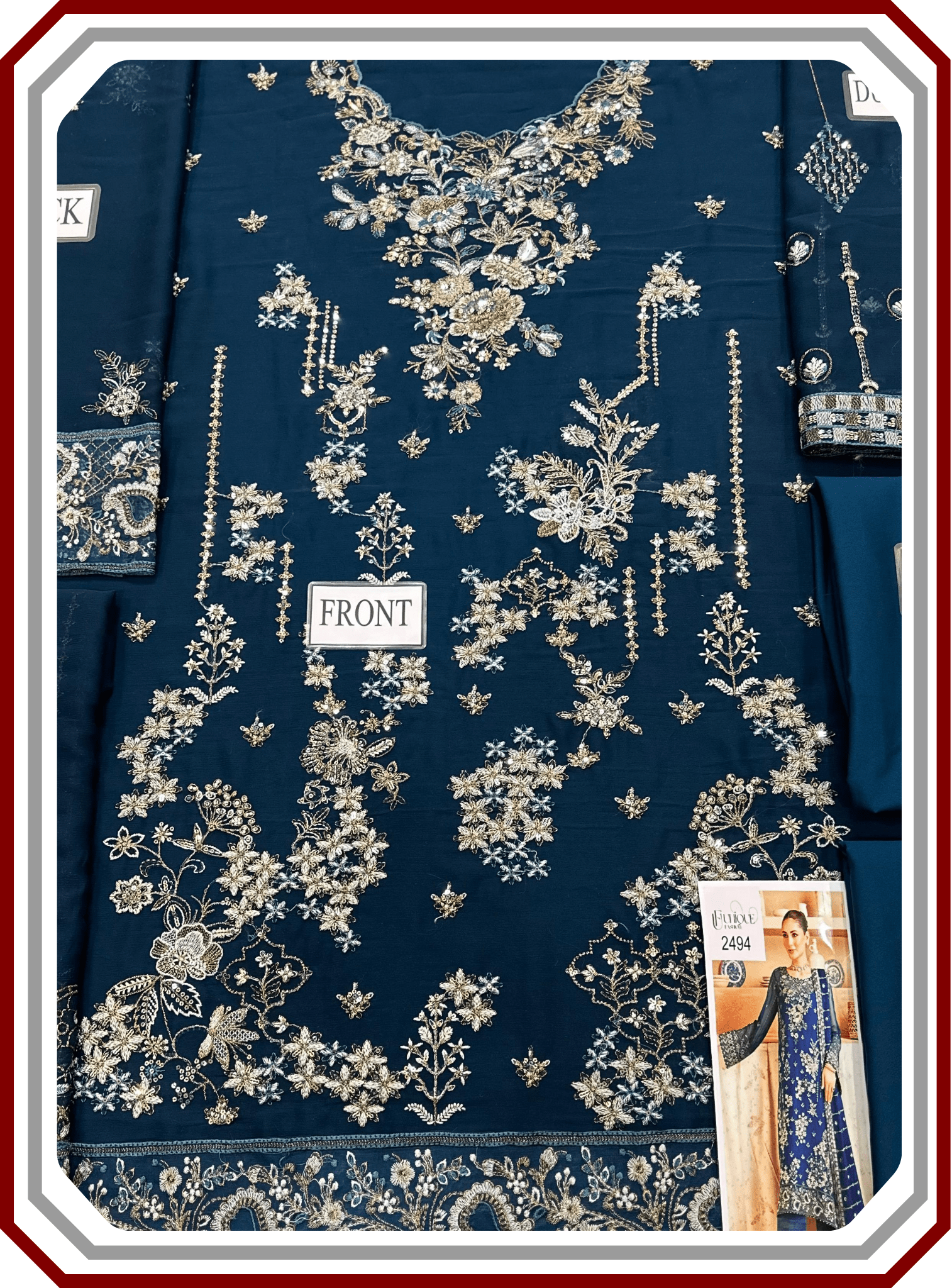 Ramsha Luxury Embroidered Chiffon Suit with Inner - Design 2494 (Unstitched) - Pehna Textile