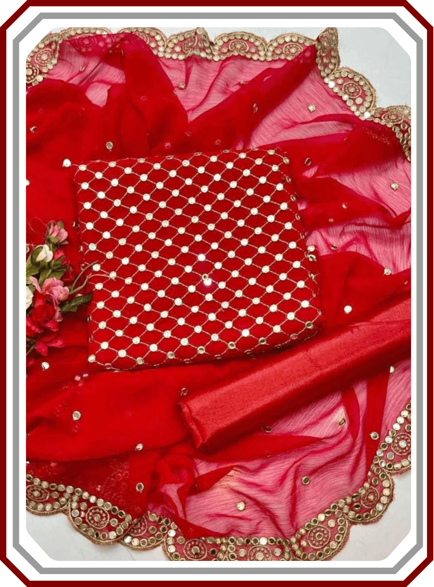 Boutique Style Heavy 9mm Embroidered Chiffon Suit with Cutwork Dupatta (Unstitched) - Pehna Textile