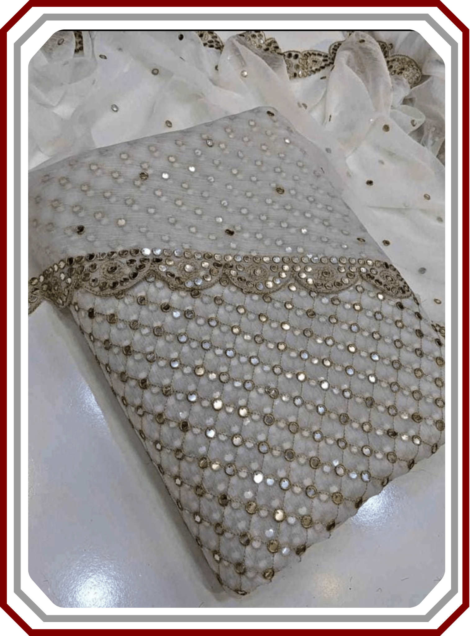 Boutique Style Heavy 9mm Embroidered Chiffon Suit with Cutwork Dupatta (Unstitched) - Pehna Textile