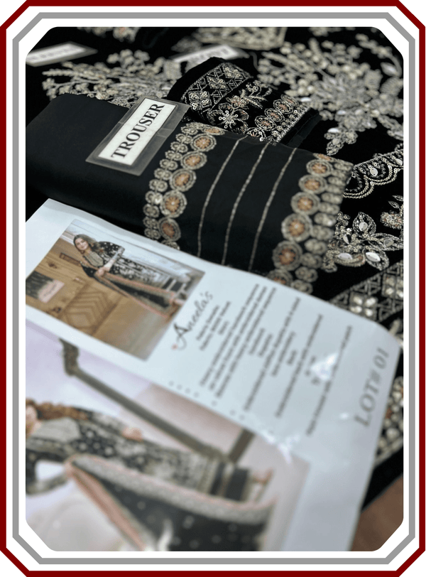 Aneelas Micro 9000 Velvet Suit - Handwork & Chiffon Dupatta - Pehna Textile