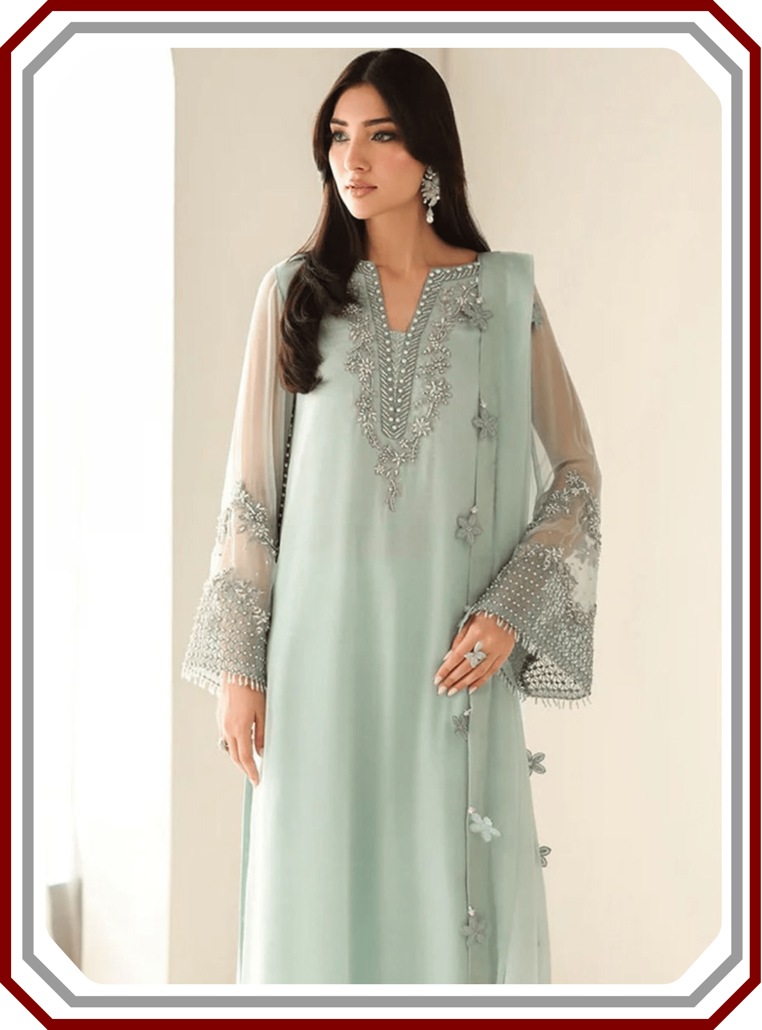 Baroque Replica Chiffon Unstitched 3 - Piece Suit with Handwork Details - Pehna Textile