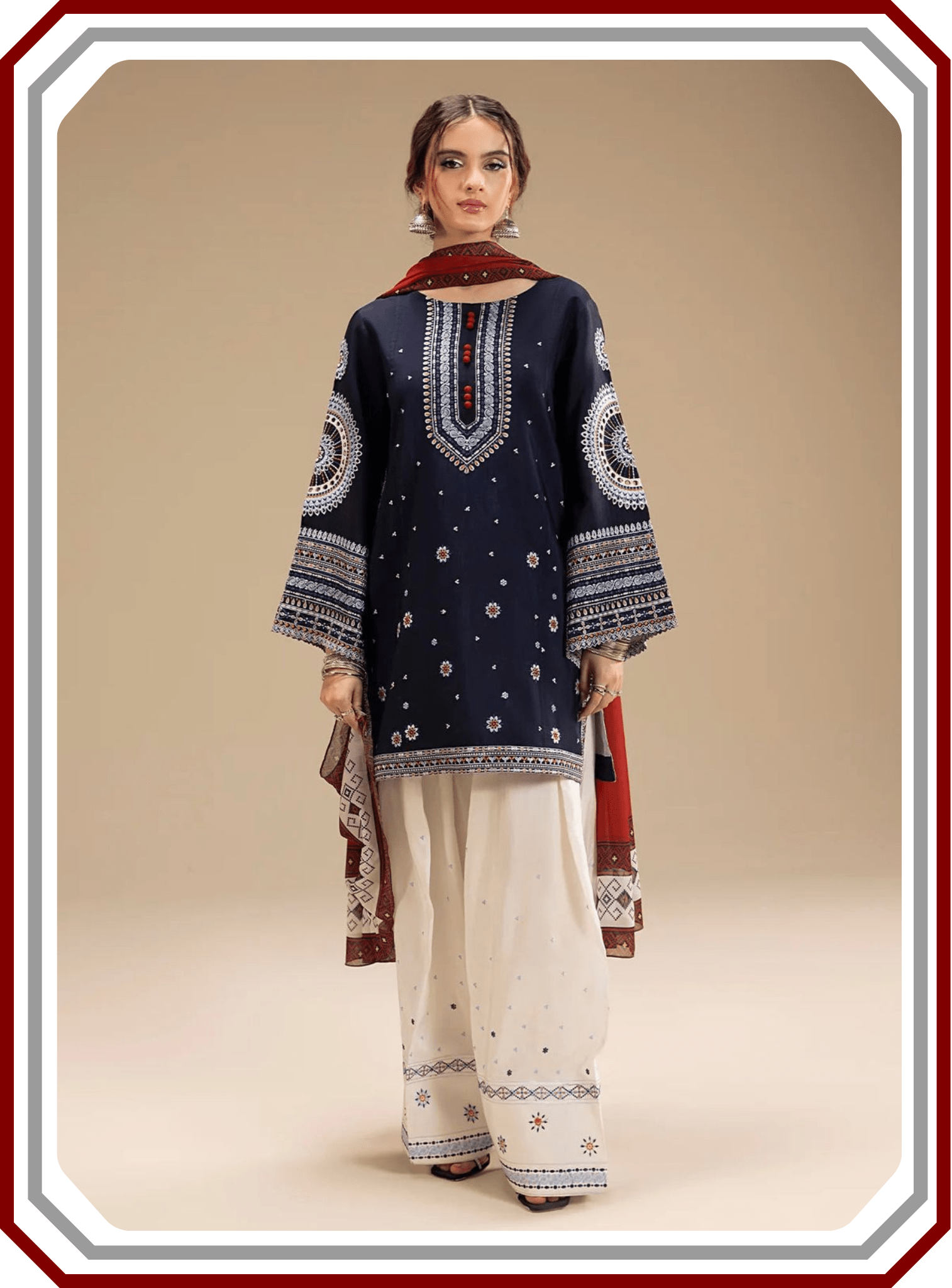 Jazmine Most Demanding Edition - 3 Piece Embroidered Dhanak Suit with Digital Printed Dupatta (Unstitched) - Pehna Textile