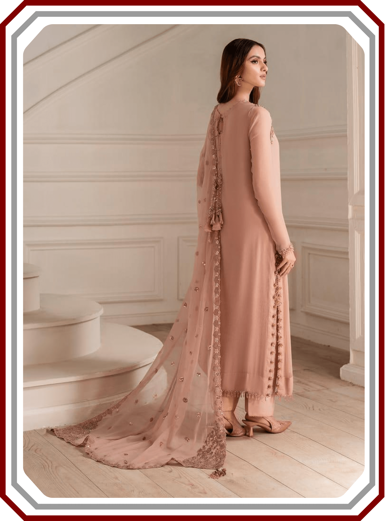 Iznik Luxury Chiffon Suit - Heavy Adda Work Neck & Pallu (Unstitched) - Pehna Textile