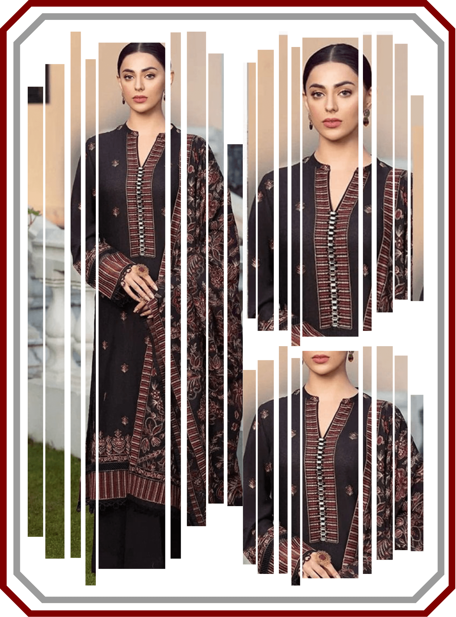 Bareeze Premium Dhanak – Full Heavy Embroidered Shawl 3PC Unstitched Suit - Pehna Textile