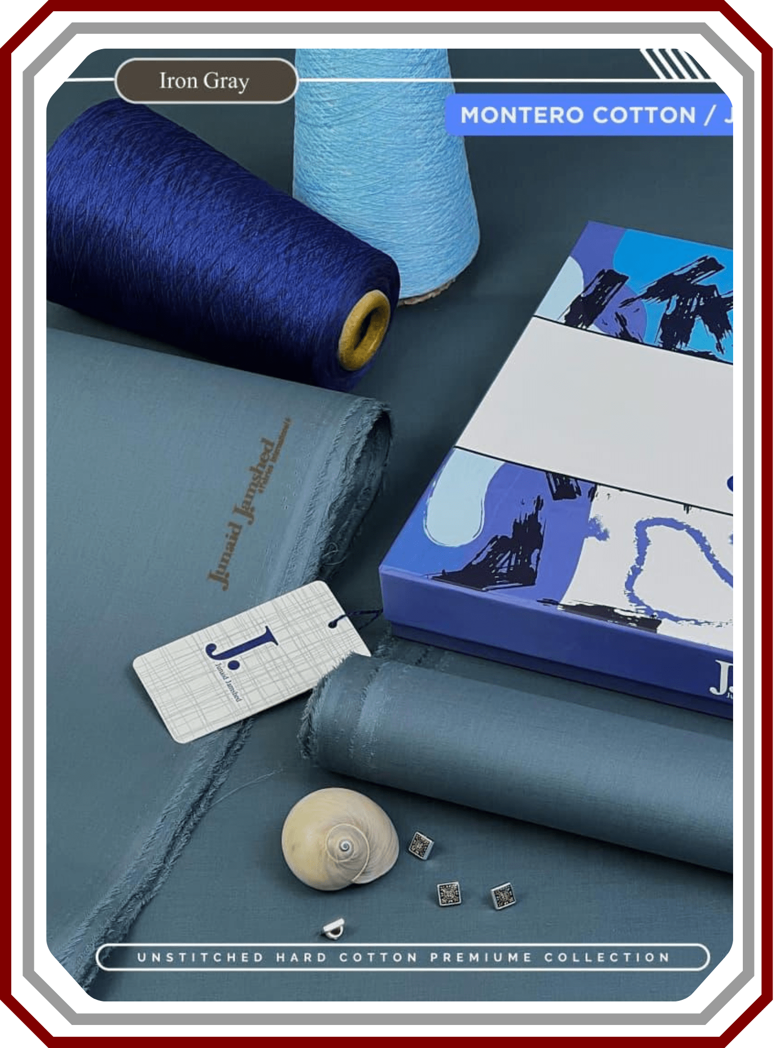 Junaid Jamshed Hard Cotton Men's Suit - Silver Finish (4.5M) - Pehna Textile