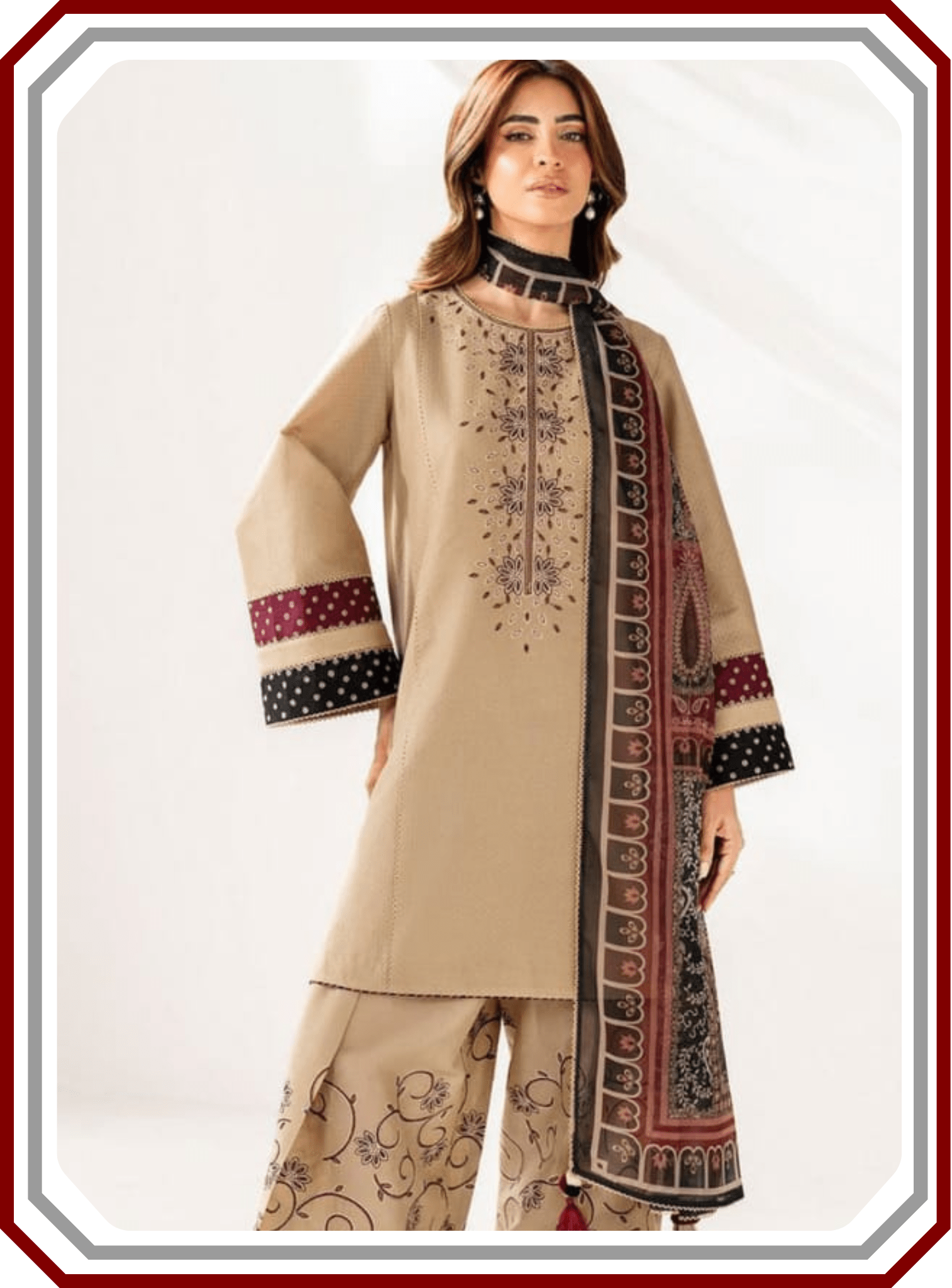 Jazmine Premium Dhanak Suit with Digital Wool Shawl & Embroidered Trouser (Unstiched) - Pehna Textile
