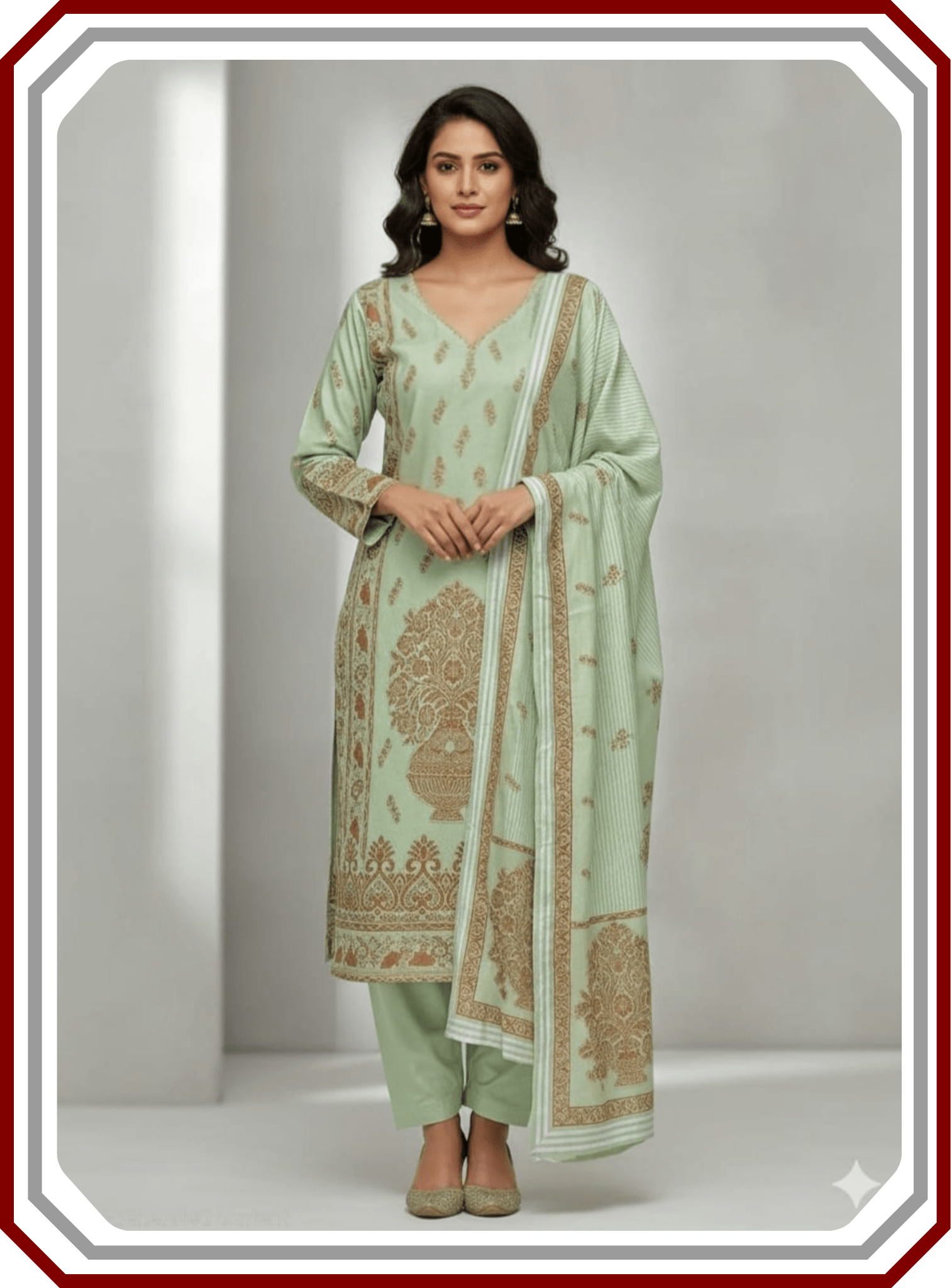Elegant Mother's Edition - Jacquard Dhanak Wool 3 - Piece Suit with Warm Shawl - Pehna Textile