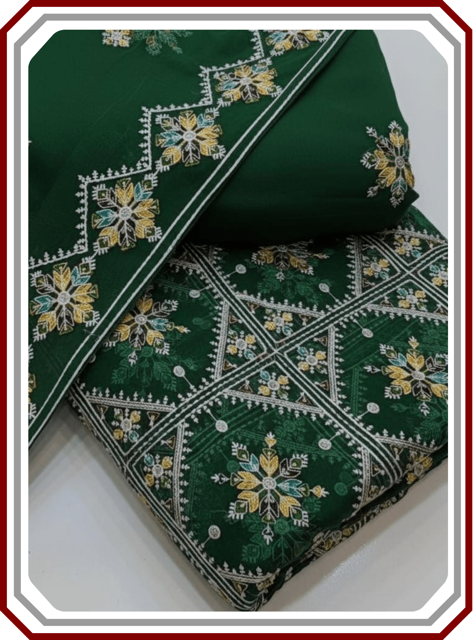 Phulkari Style 3 - Piece Unstitched Suit – Thread - Work Chiffon & Malai - Pehna Textile