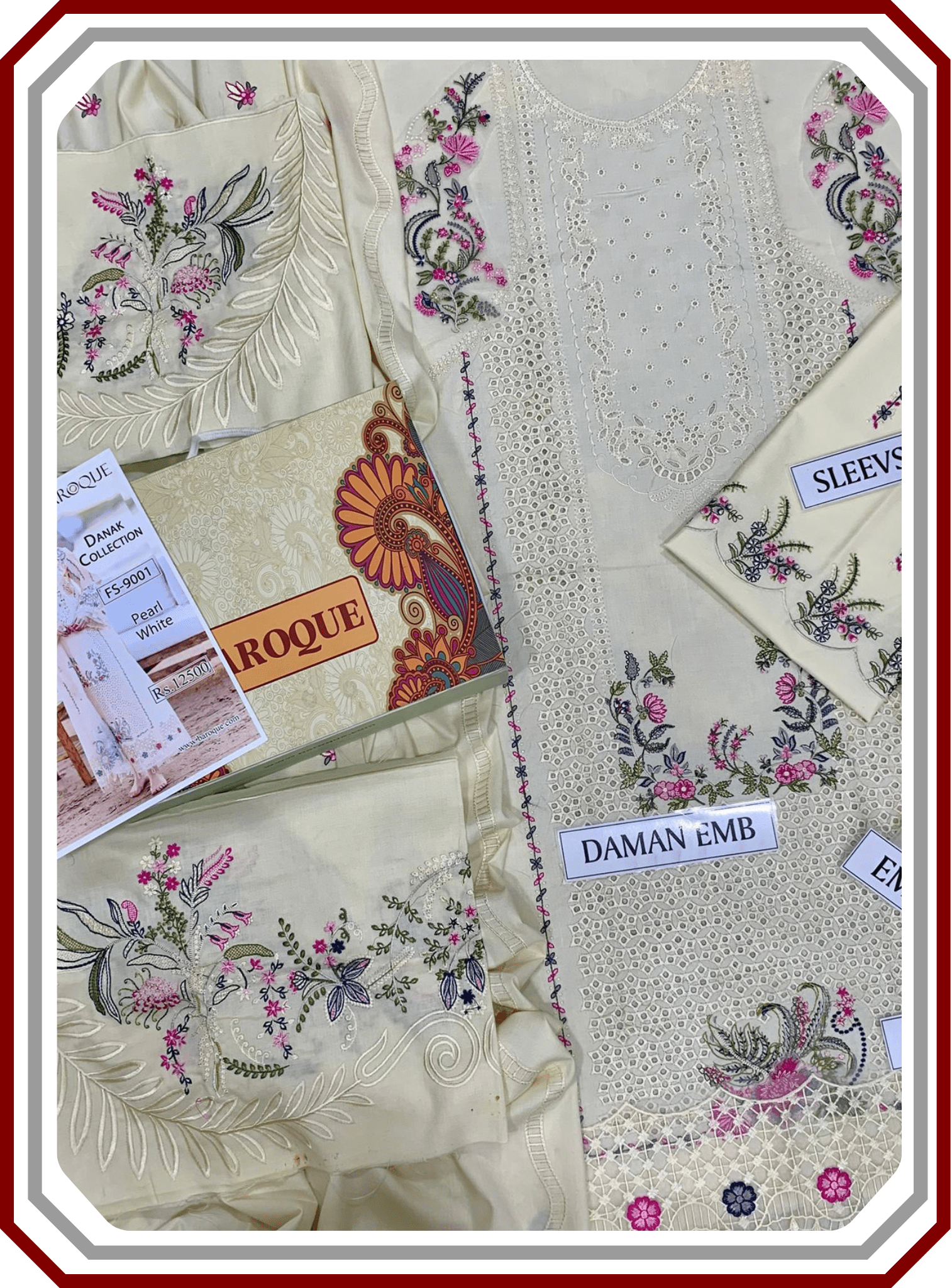 Baroque Dhanak Boring Embroidered Suit - Embroidered Shawl (Unstitched) - Pehna Textile