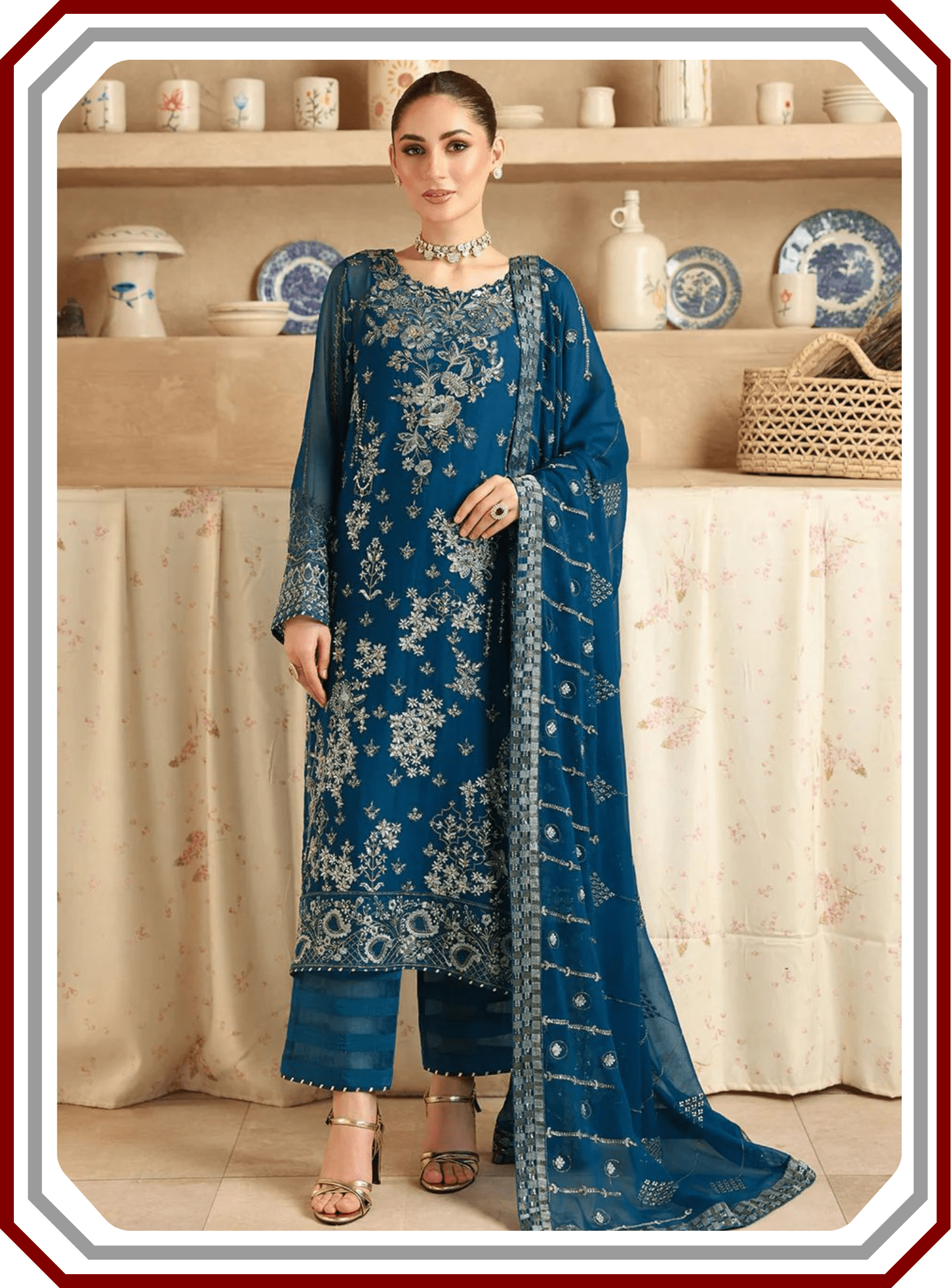 Ramsha Luxury Embroidered Chiffon Suit with Inner - Design 2494 (Unstitched) - Pehna Textile