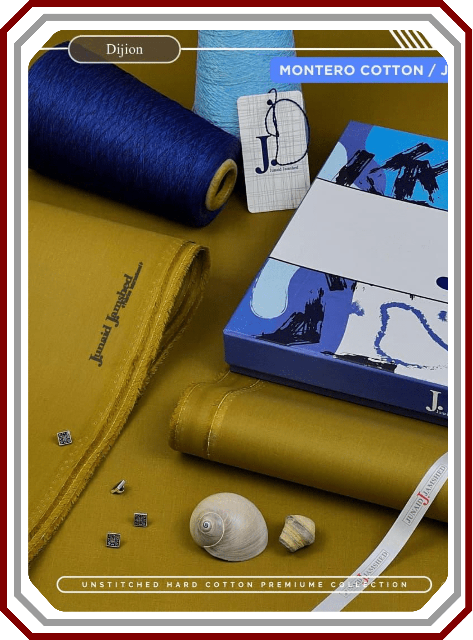 J. Junaid Jamshed All - Season Hard Cotton Suit - Silver Finish (4.5M) - Pehna Textile