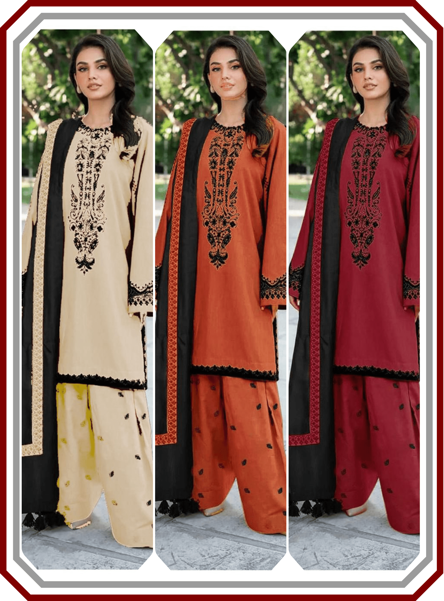 Baroque Most Demanding Edition - 3 Piece Embroidered Dhanak Suit with Digital Shawl (Unstitched) - Pehna Textile