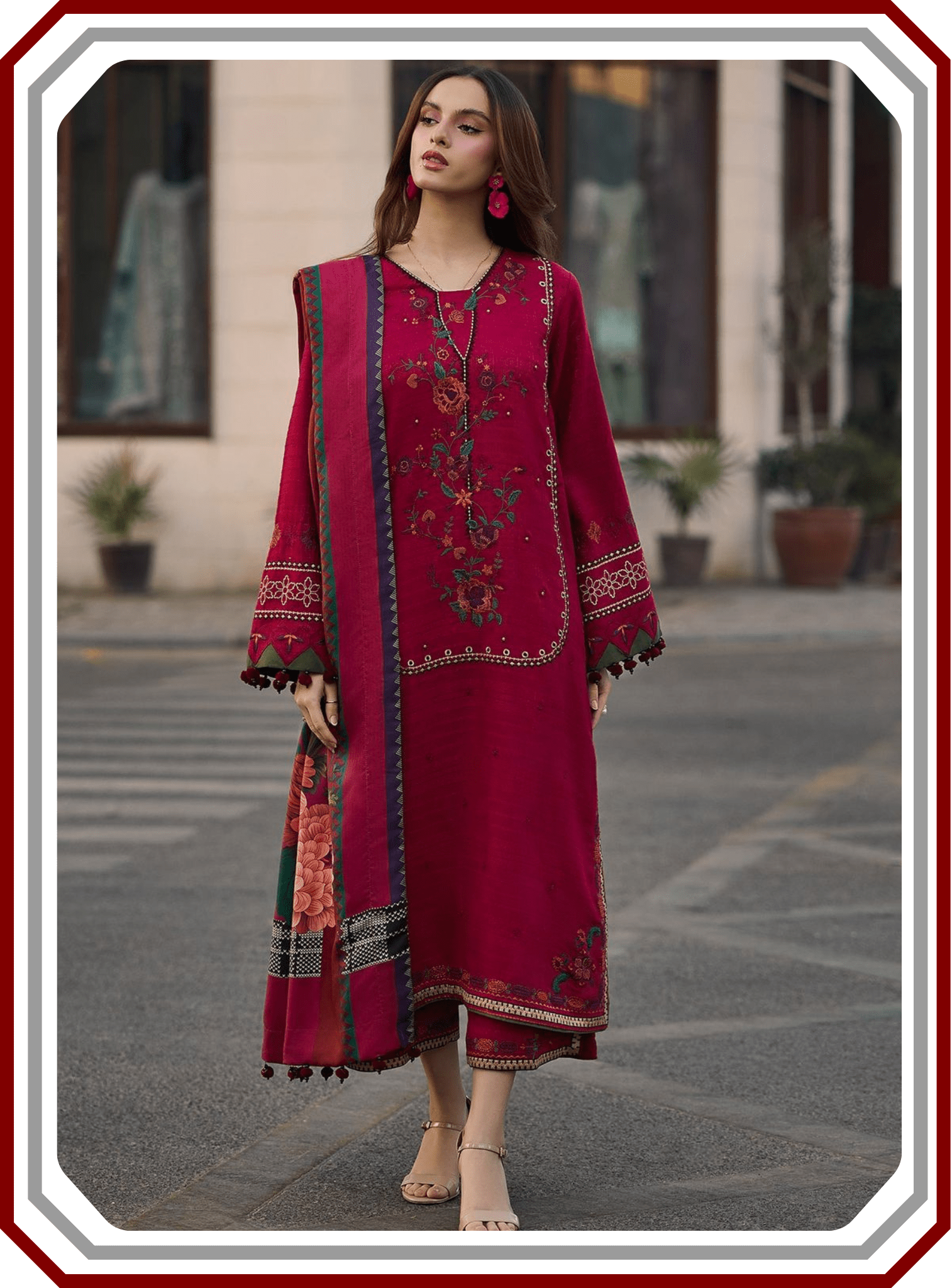 Charizma Dhanak Suit - Heavy Embroidery & Digital Shawl - Pehna Textile