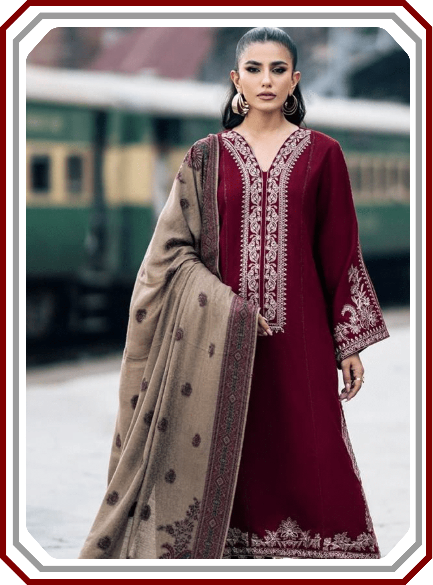 IZEL Premium Dhanak Embroidered Suit with Digital Wool Shawl - Winter Collection 2025 - Pehna Textile