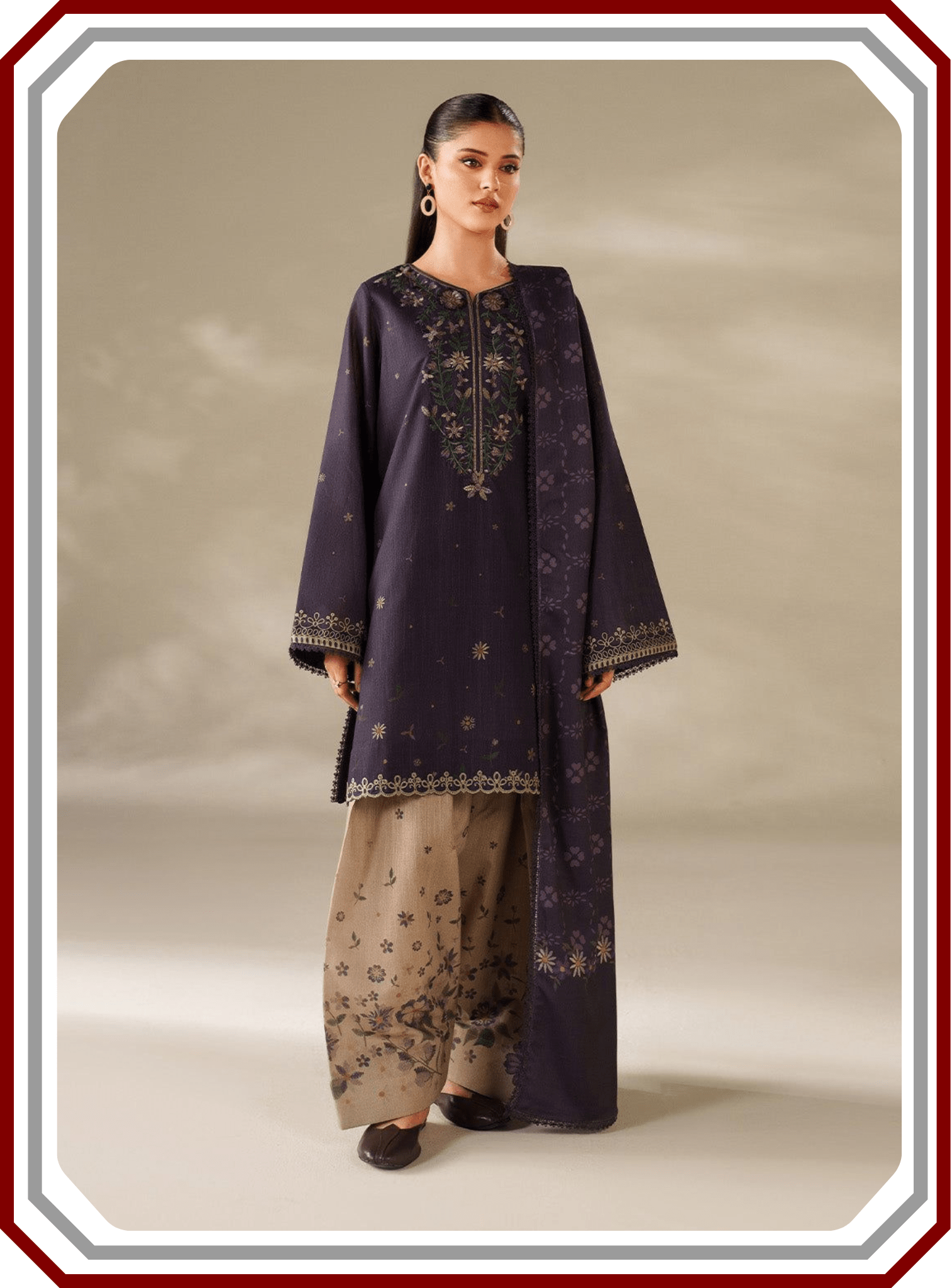 Iznik Dhanak Unstitched 3PC Winter Suit 2025 Embroidered Edition - Pehna Textile