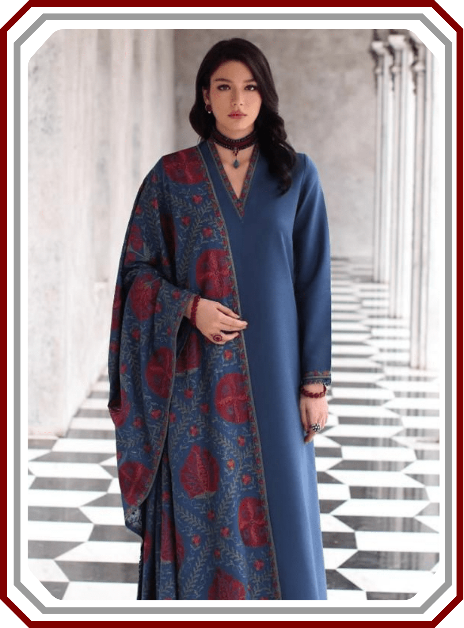 Bareeze Premium Dhanak – Full Heavy Embroidered Shawl 3PC Unstitched Suit - Pehna Textile
