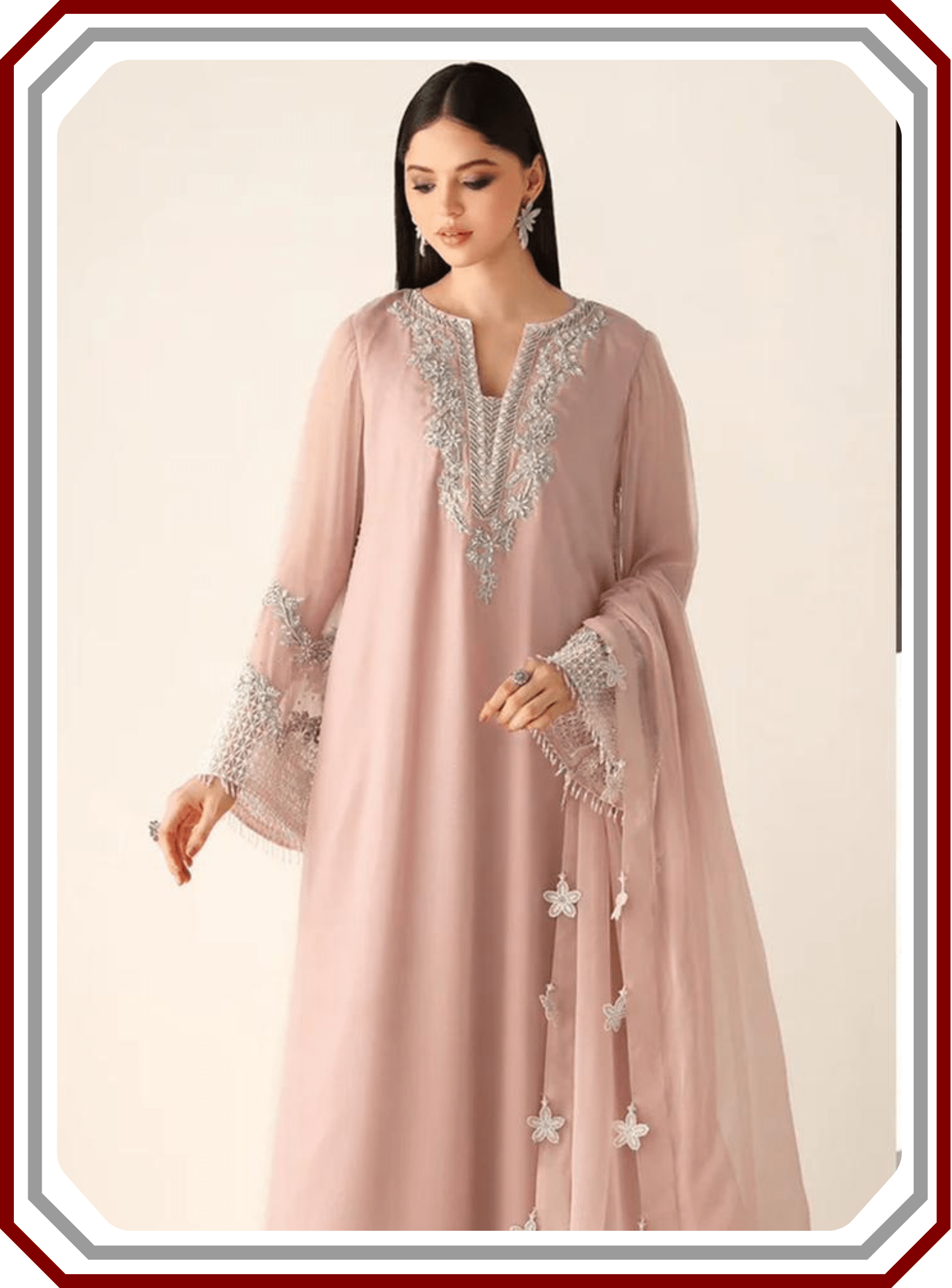 Baroque Replica Chiffon Unstitched 3 - Piece Suit with Handwork Details - Pehna Textile