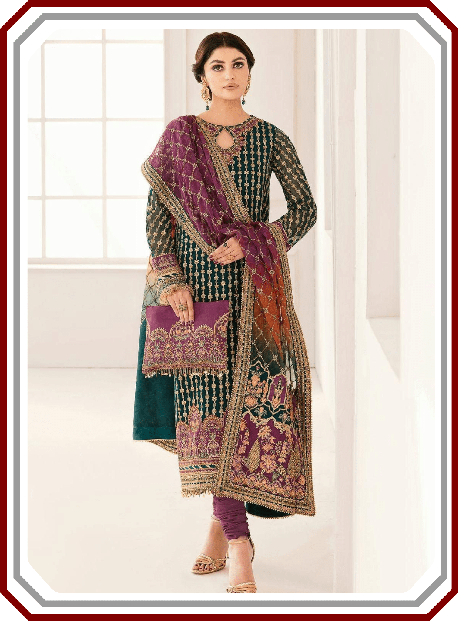 Baroque Chantalee Replica Organza Suit - Adda Work & Emb Trouser - Pehna Textile