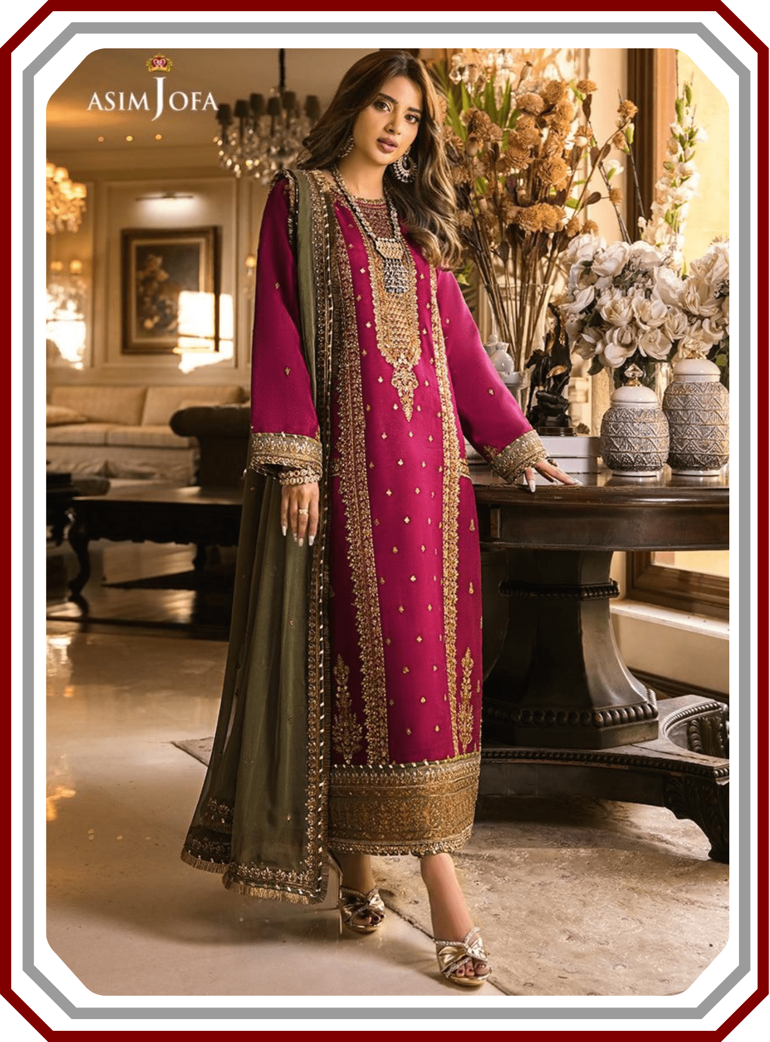Asim Jofa Replica Chiffon Suit - Mahru & Noorie Collection AJSM - D01 (Unstitched) - Pehna Textile