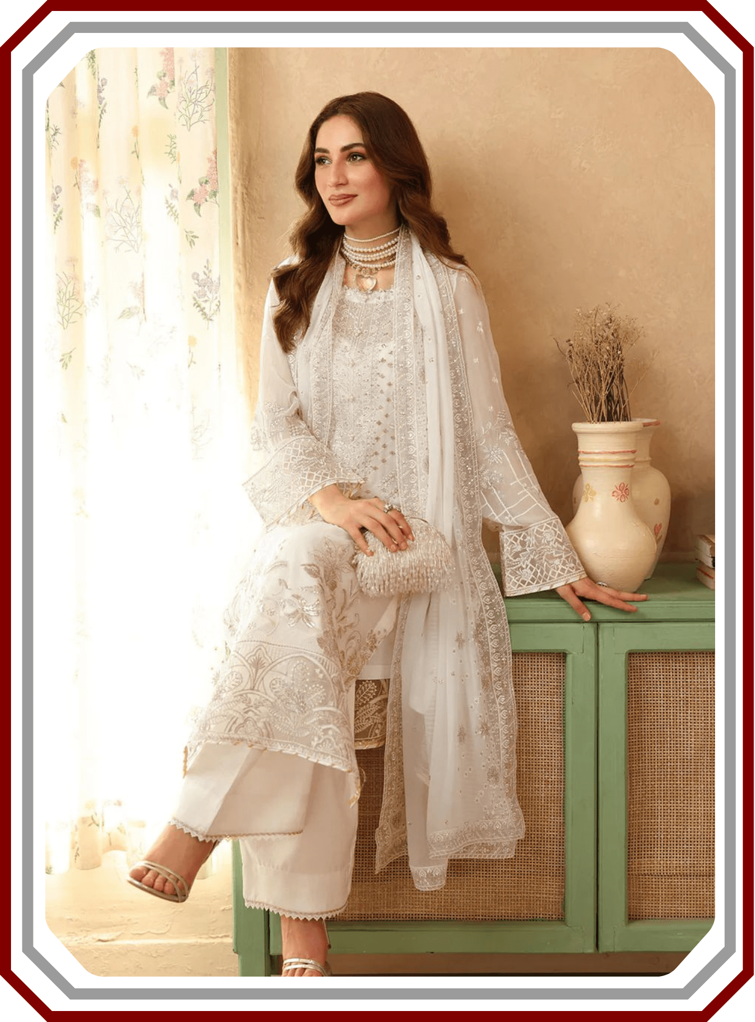 Ramsha Luxury Embroidered Chiffon Suit with Inner - Design 2485 (Unstitched) - Pehna Textile