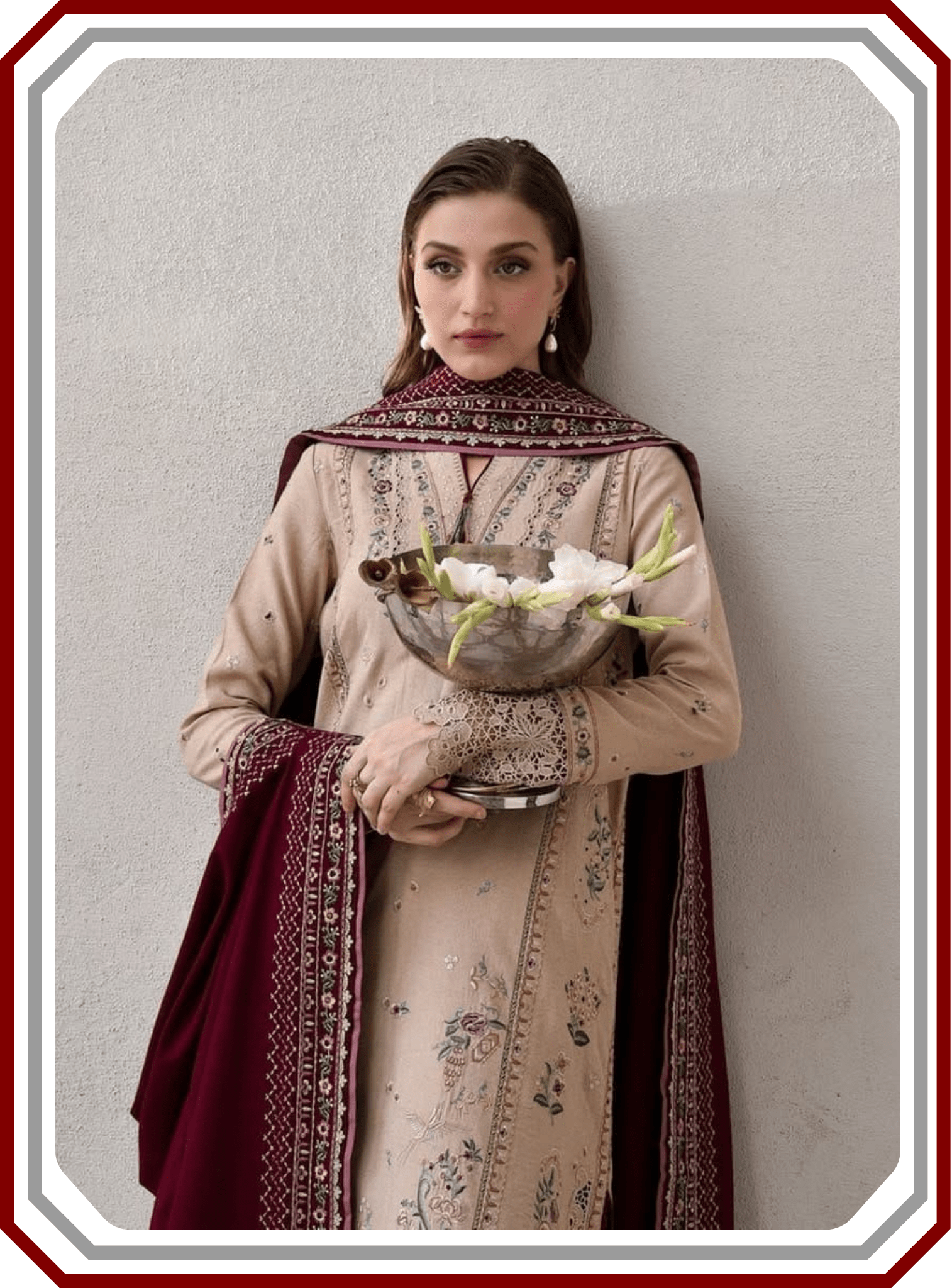 IZEL Luxury Airjet Dhanak Suit - Heavy Embroidered Shawl (Unstitched) - Pehna Textile