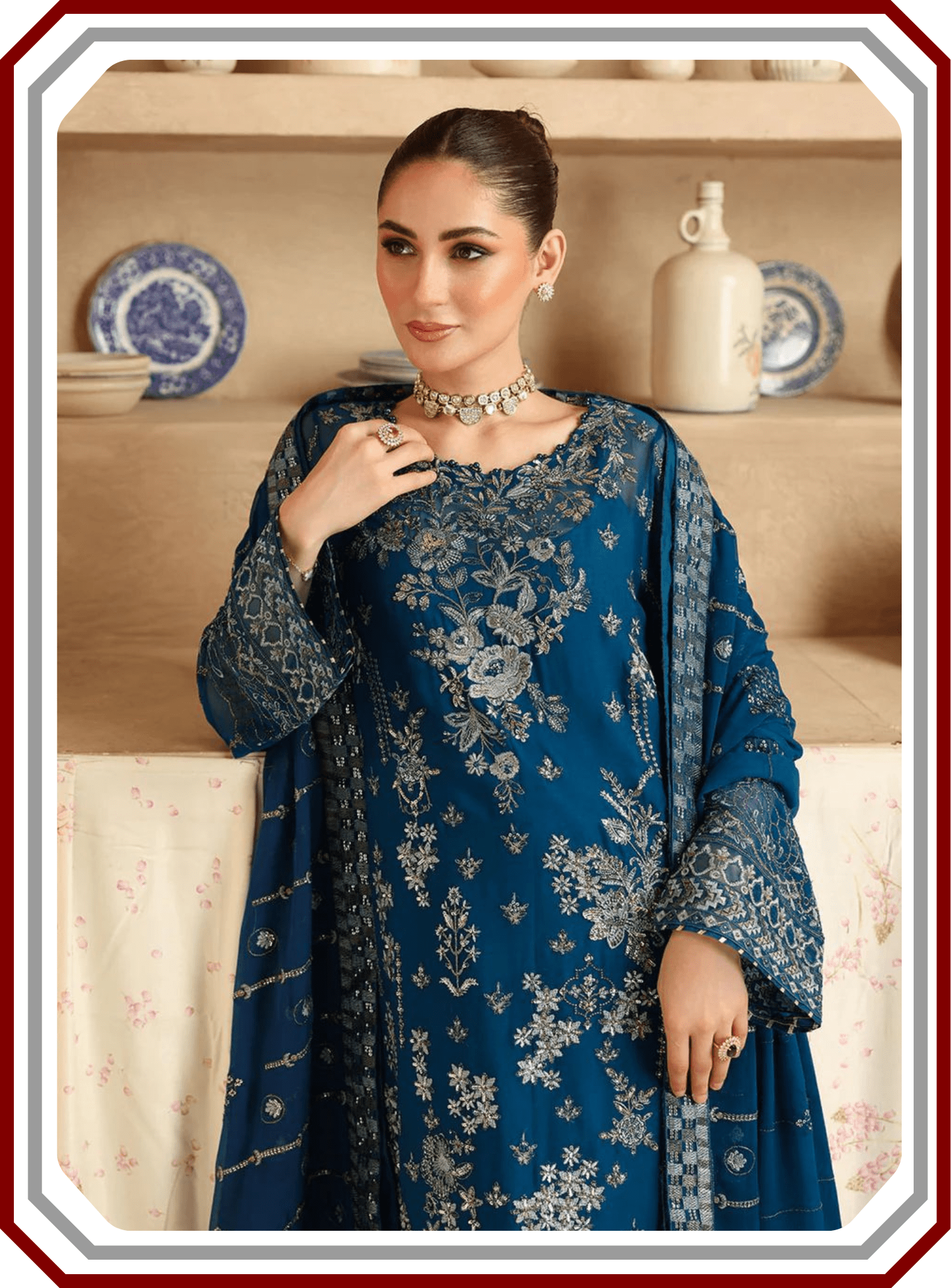 Ramsha Luxury Embroidered Chiffon Suit with Inner - Design 2494 (Unstitched) - Pehna Textile