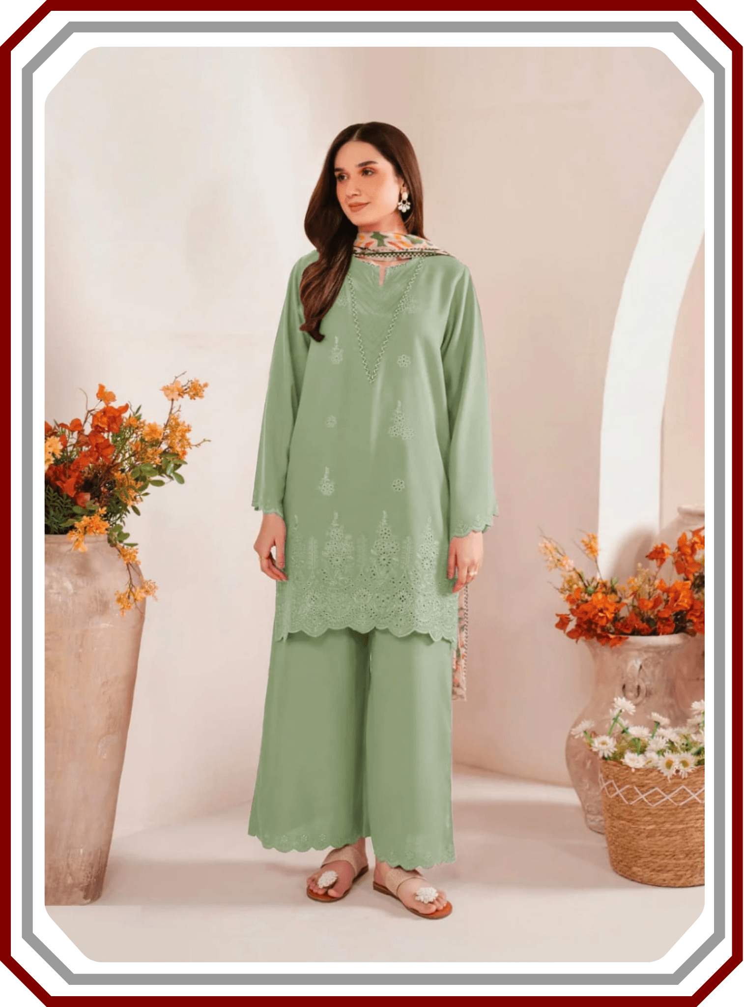 Sapphire Airjet Dhanak 3 Piece Suit - Heavy Chikan Kari Boring Embroidery with Pashmina Shawl (Unstitched) - Pehna Textile