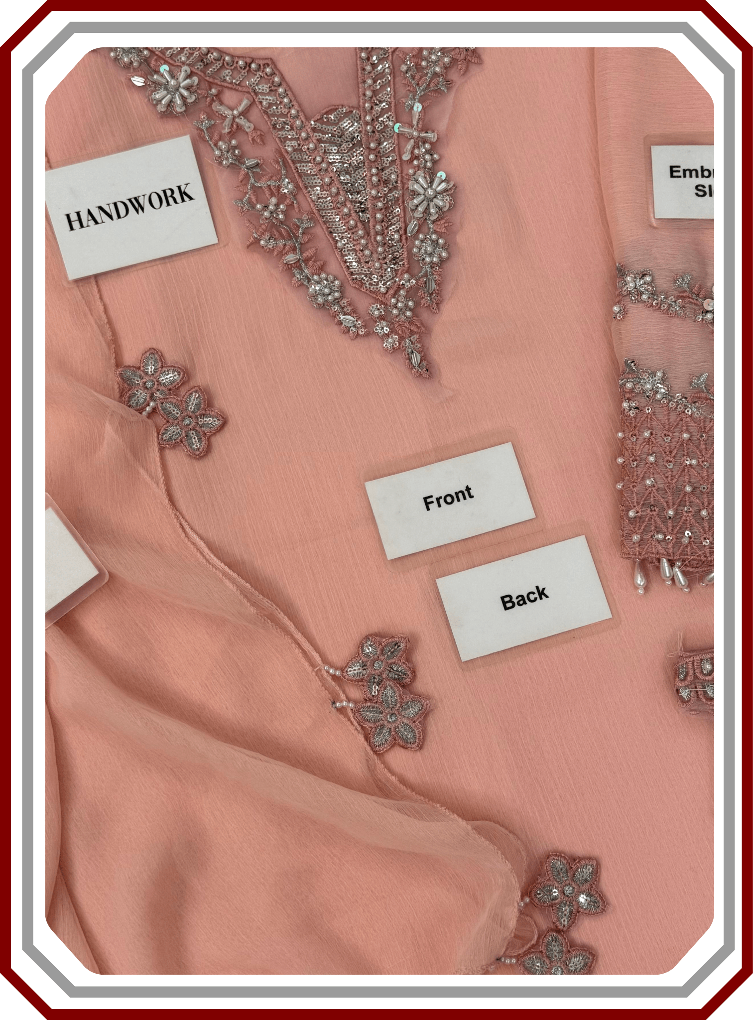 Baroque Replica Chiffon Unstitched 3 - Piece Suit with Handwork Details - Pehna Textile