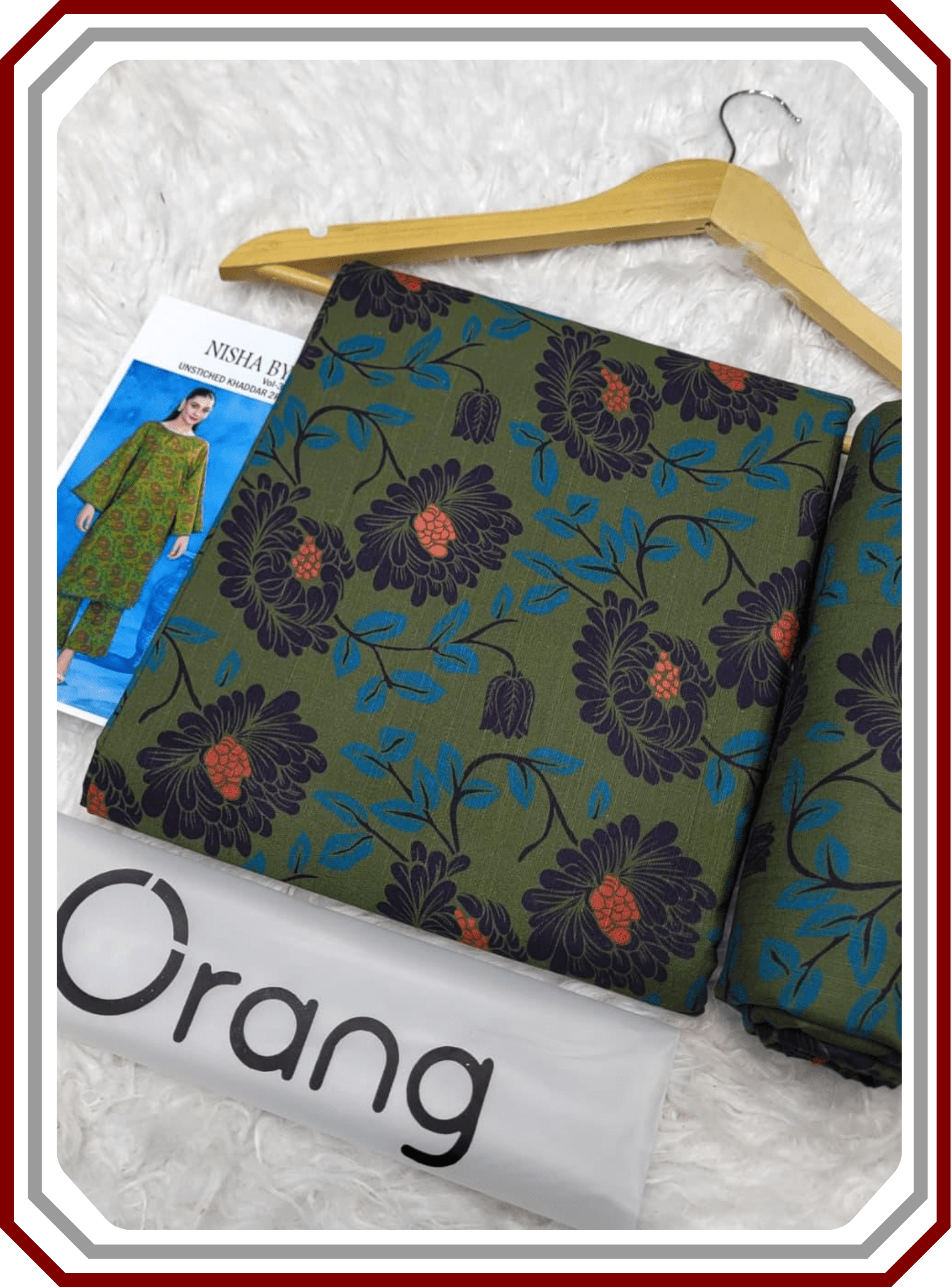 Orang IB Bonanza Printed Khaddar 3.25 Meter Unstitched Winter Suit - Pehna Textile