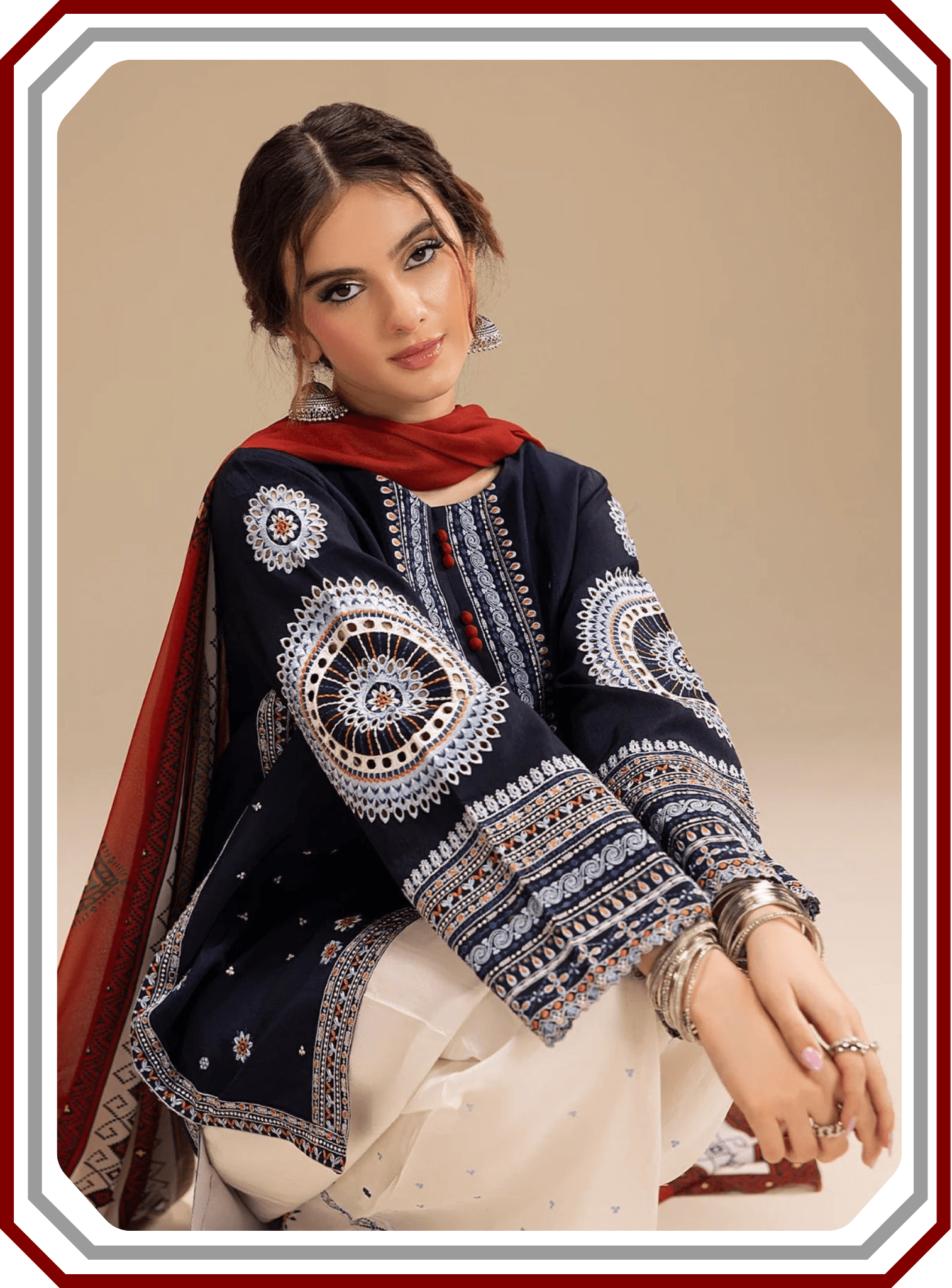 Jazmine Most Demanding Edition - 3 Piece Embroidered Dhanak Suit with Digital Printed Dupatta (Unstitched) - Pehna Textile
