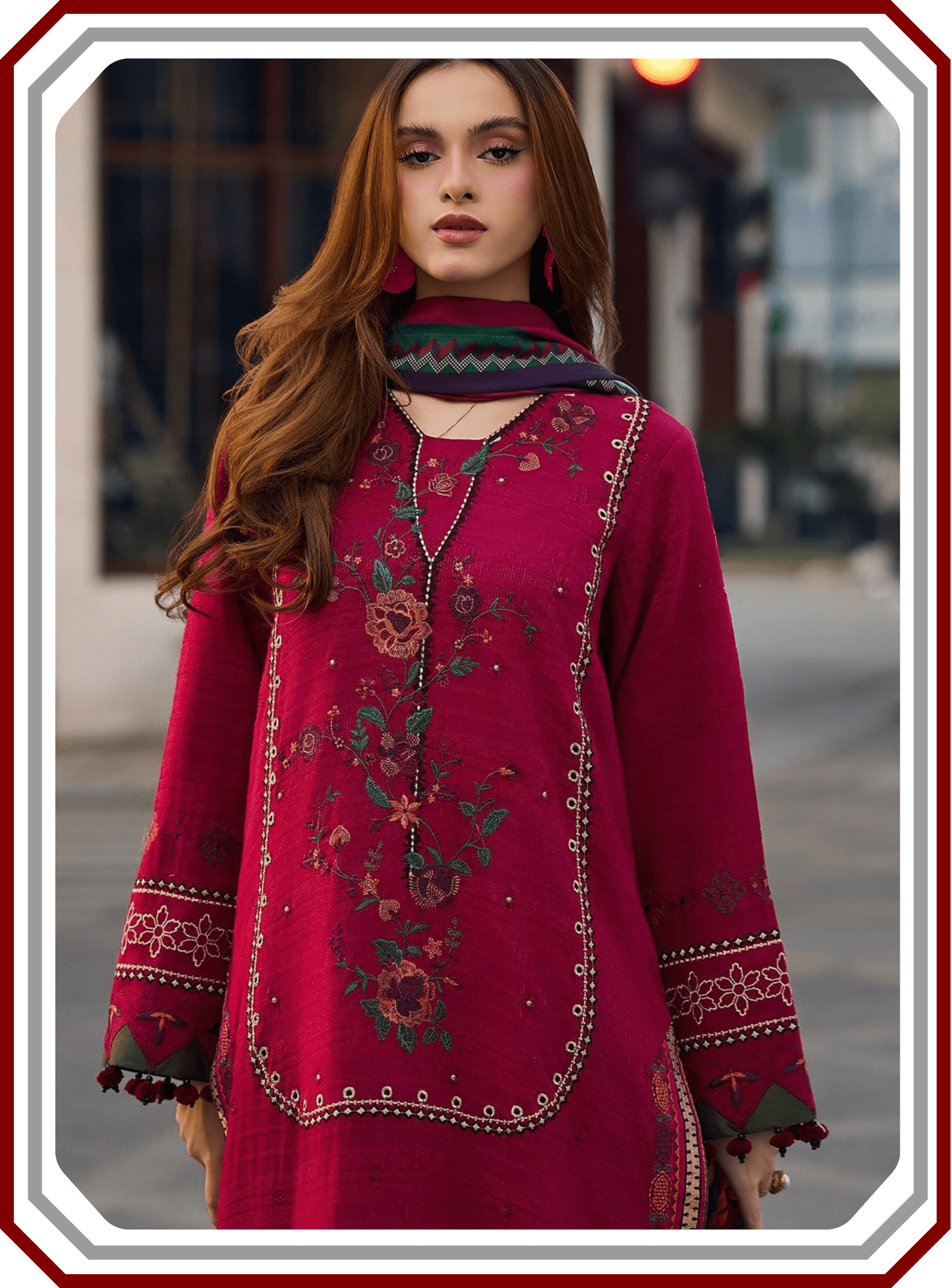 Charizma Dhanak Suit - Heavy Embroidery & Digital Shawl - Pehna Textile