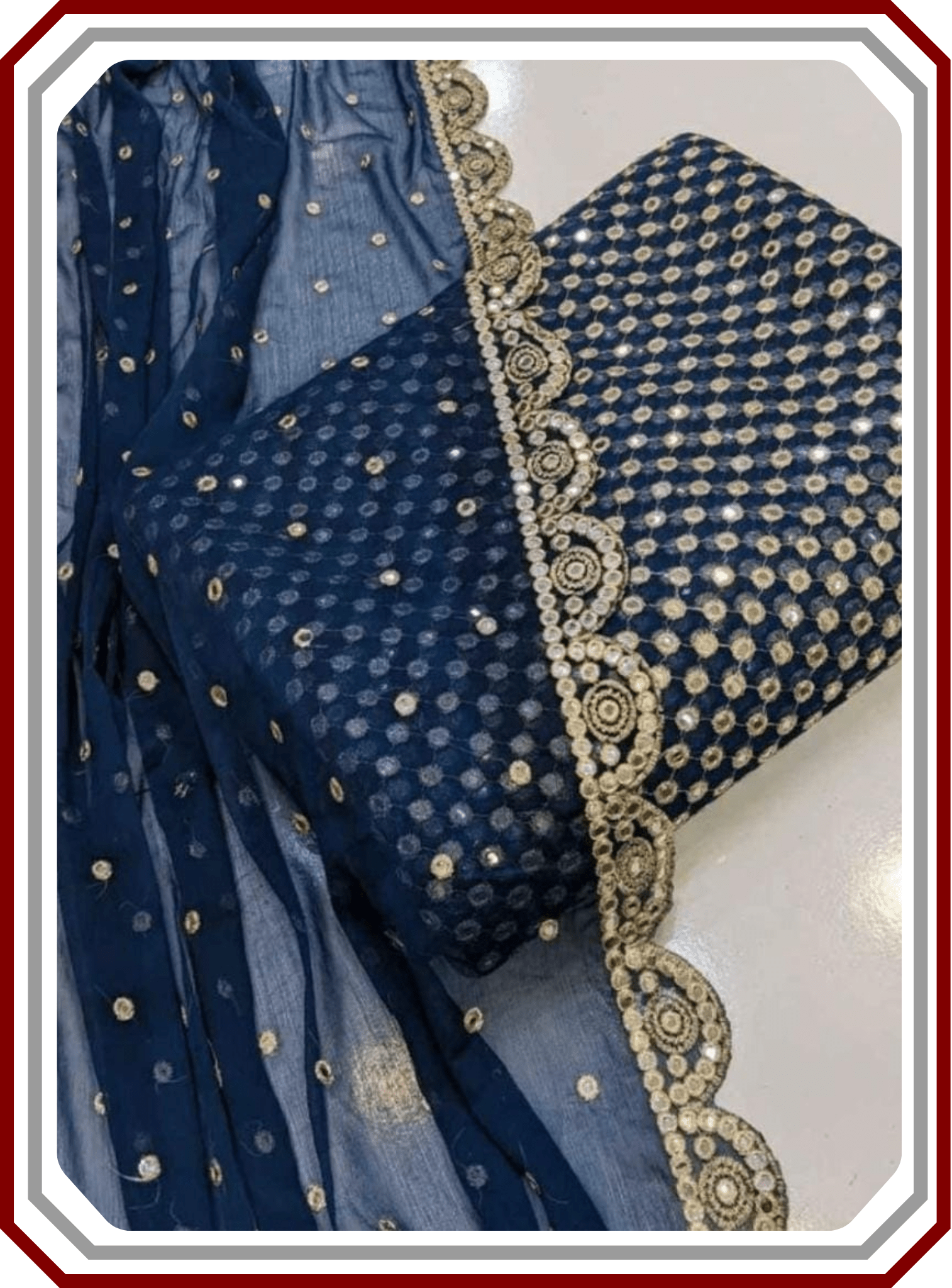 Boutique Style Heavy 9mm Embroidered Chiffon Suit with Cutwork Dupatta (Unstitched) - Pehna Textile