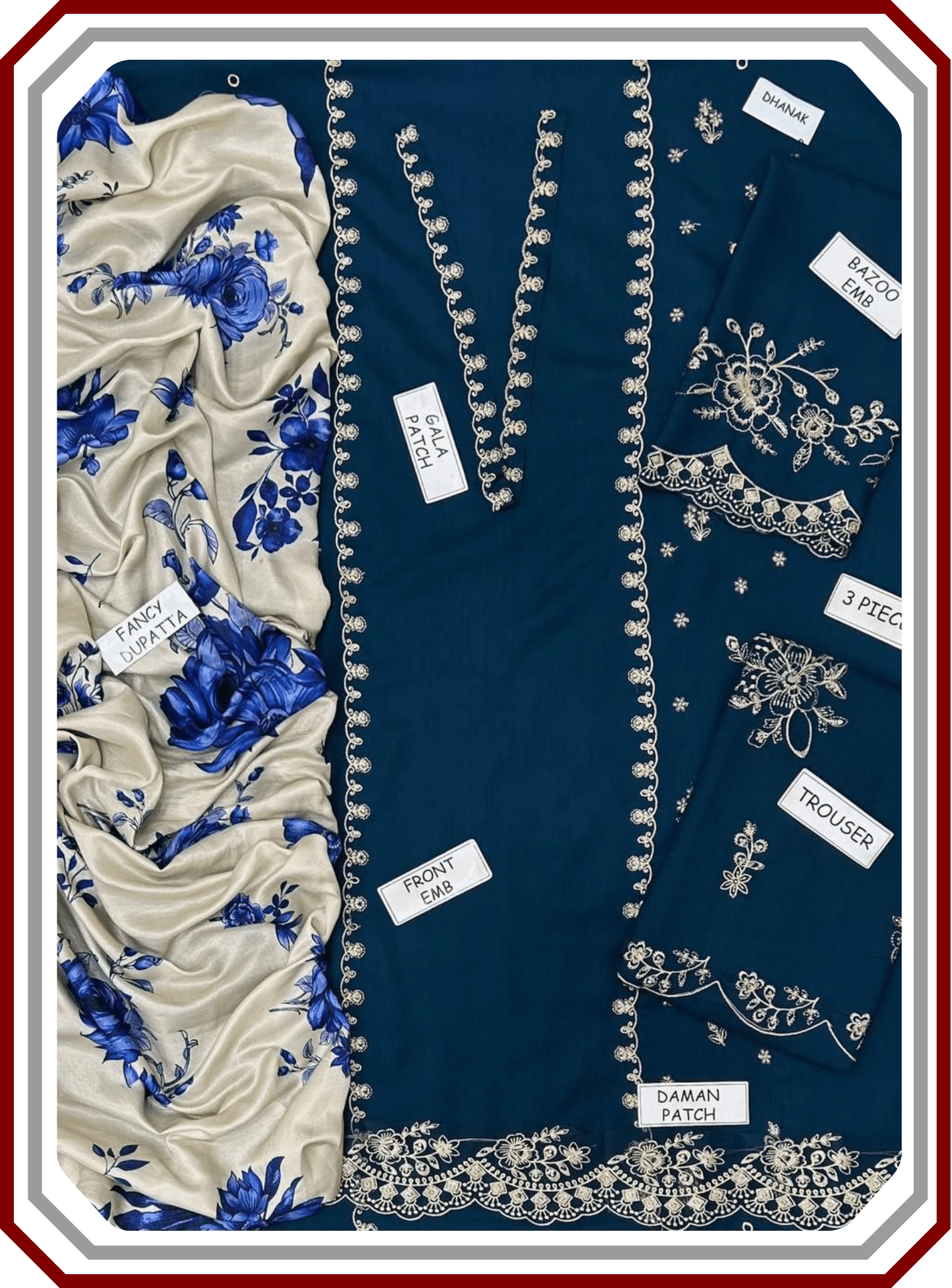 Zara Shahjahan Dhanak Suit - Embroidered Trouser & Digital Dupatta - Pehna Textile