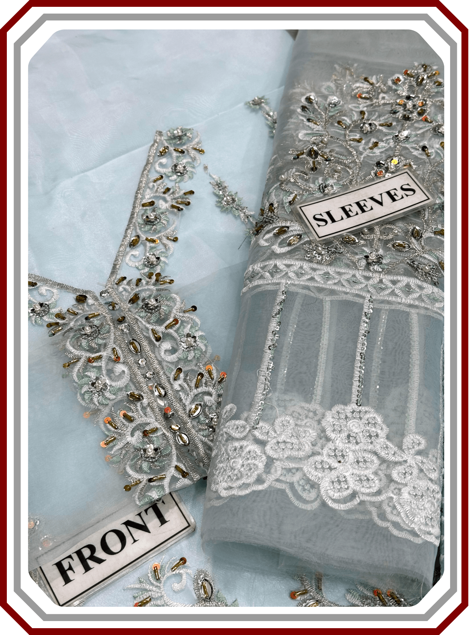 Mushq Replica Hand - Crafted Organza Ensemble - Adda & Sequence Work with Satin Silk (Unstitched) - Pehna Textile