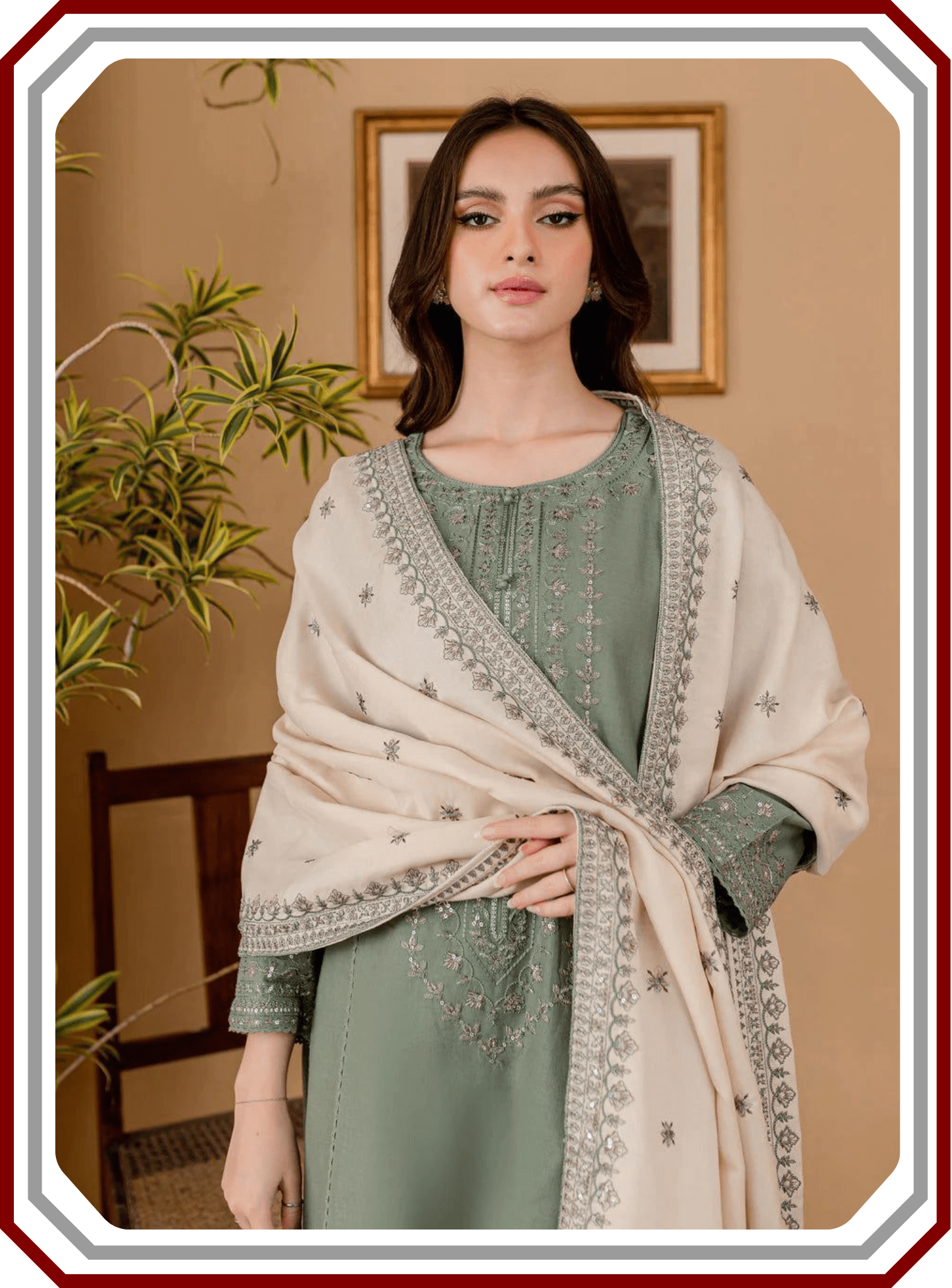 Batik Dhanak Suit - Heavy Emb Neck & RTW Shawl (Unstitched) - Pehna Textile