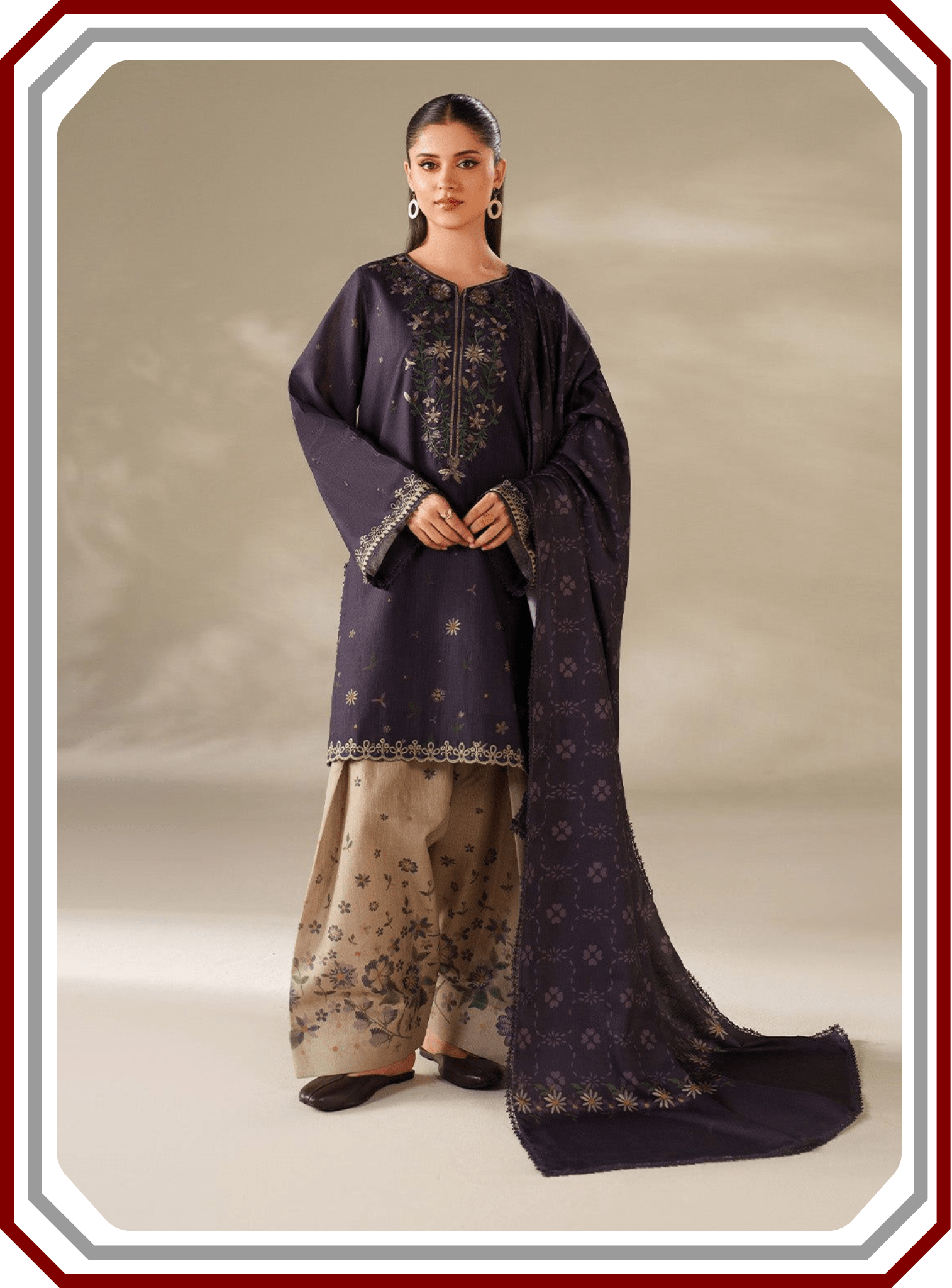 Iznik Dhanak Unstitched 3PC Winter Suit 2025 Embroidered Edition - Pehna Textile