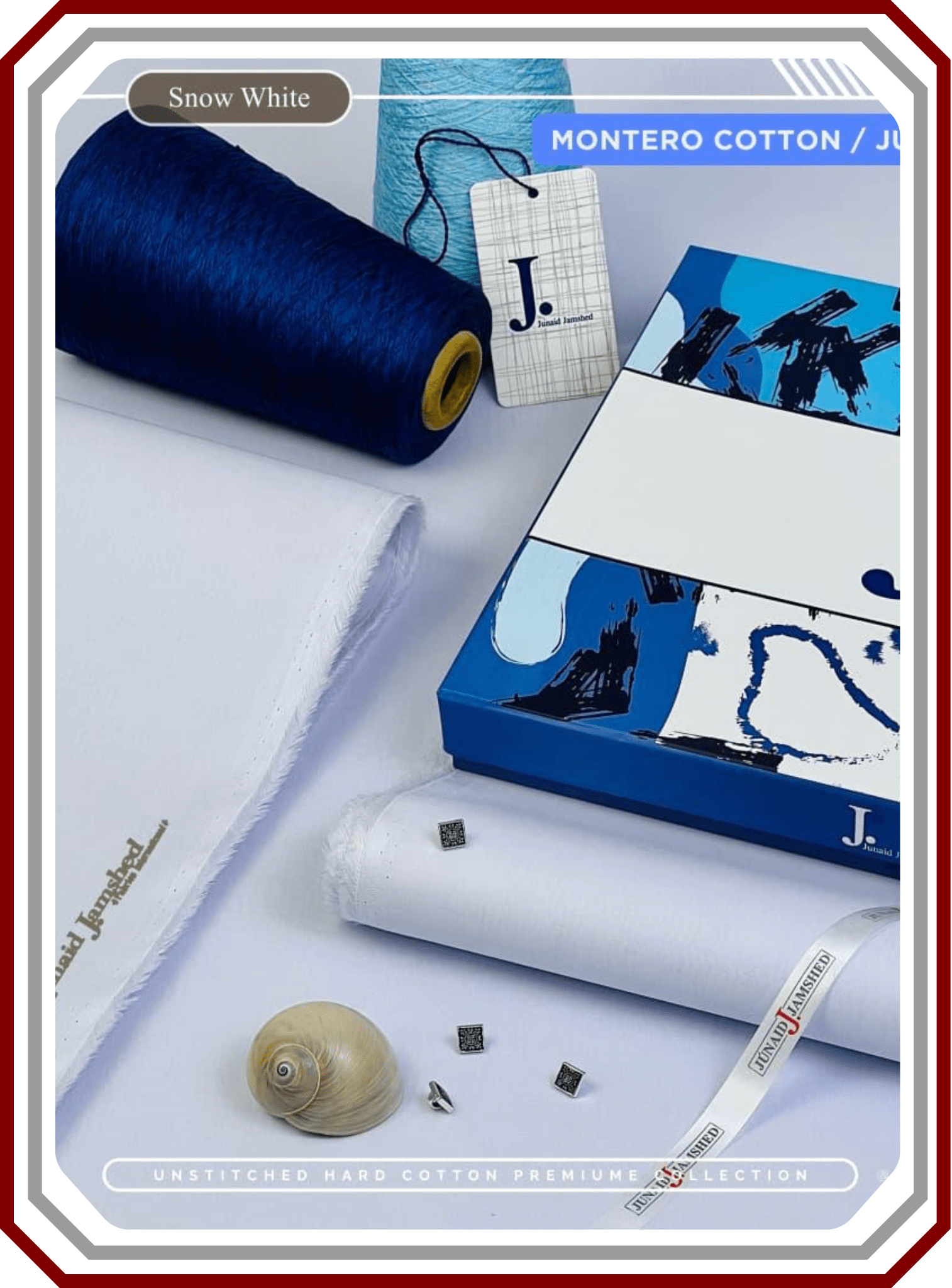 J. Junaid Jamshed All - Season Hard Cotton Suit - Silver Finish (4.5M) - Pehna Textile