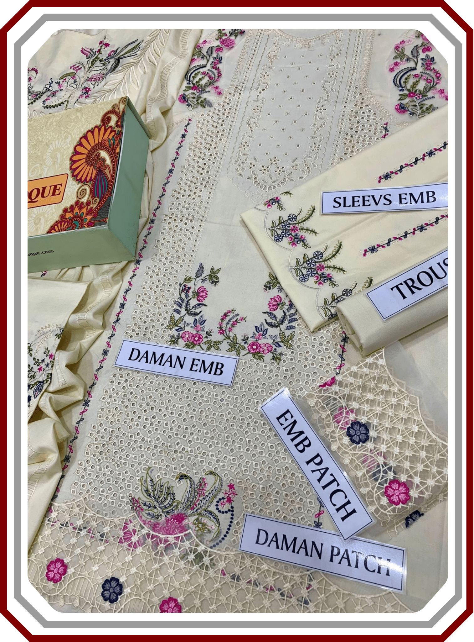 Baroque Dhanak Boring Embroidered Suit - Embroidered Shawl (Unstitched) - Pehna Textile