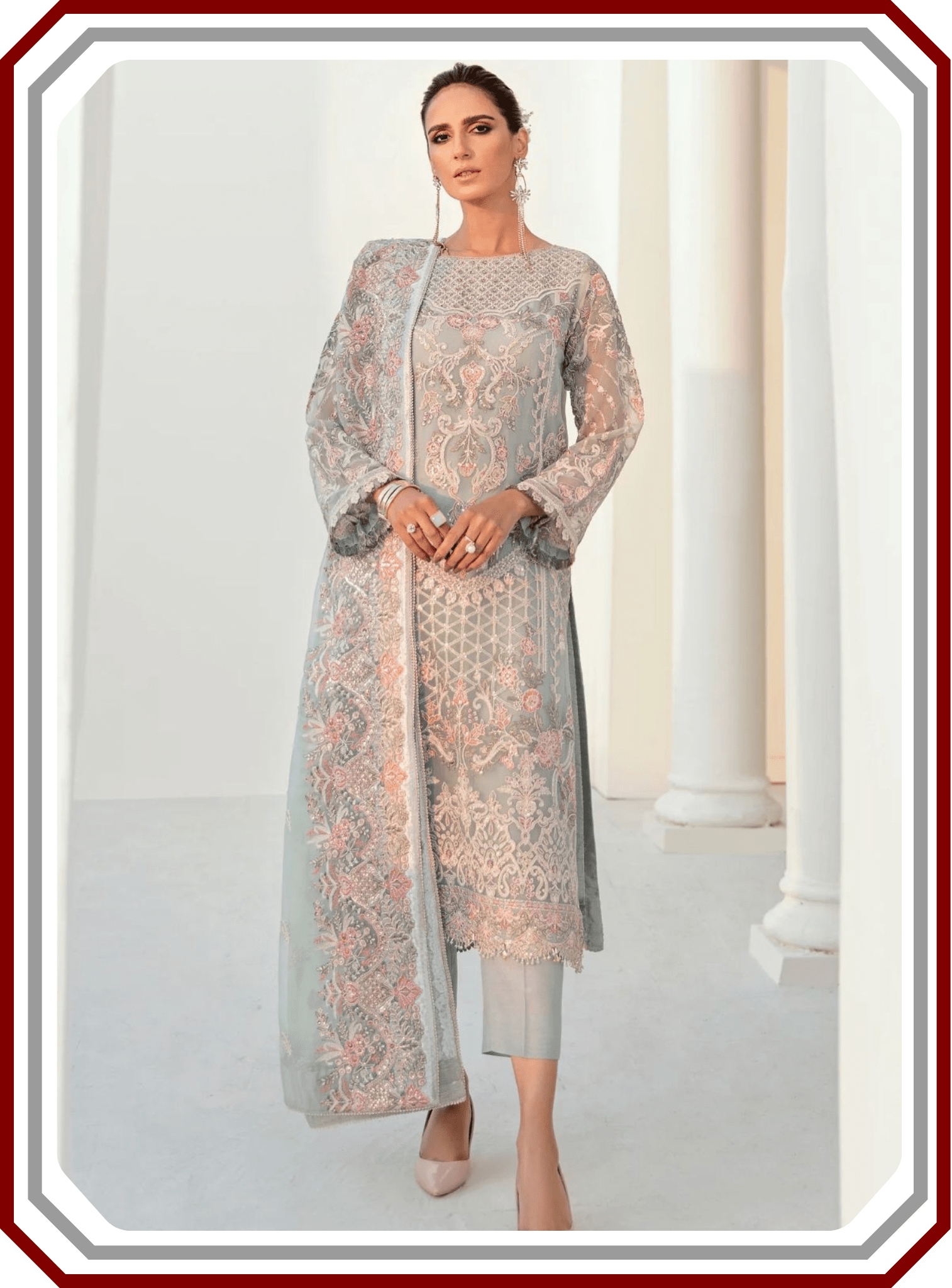 Baroque 3 - Piece Unstitched Semi Pure Chiffon Suit – Malai Crape Trouser - Pehna Textile