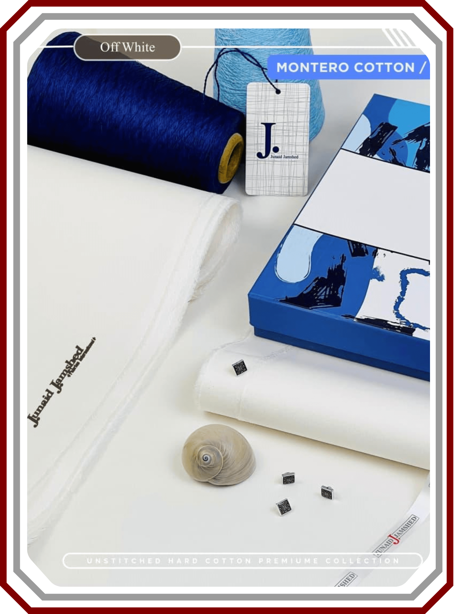 Junaid Jamshed Hard Cotton Men's Suit - Silver Finish (4.5 Meters) - Pehna Textile