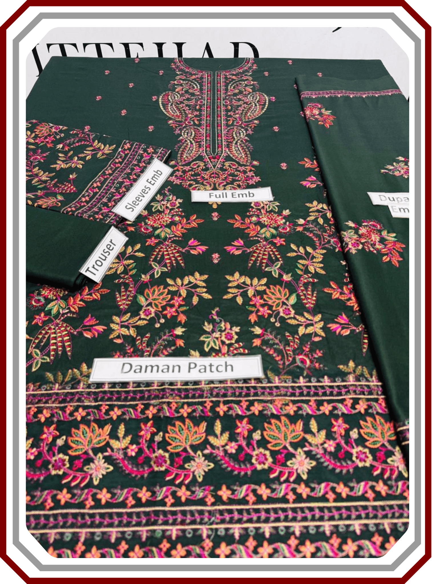 Winter Brand Dhanak Heavy Embroidered Unstitched 3 - Piece Suit – Winter Collection 2025 Vol’25 - Pehna Textile