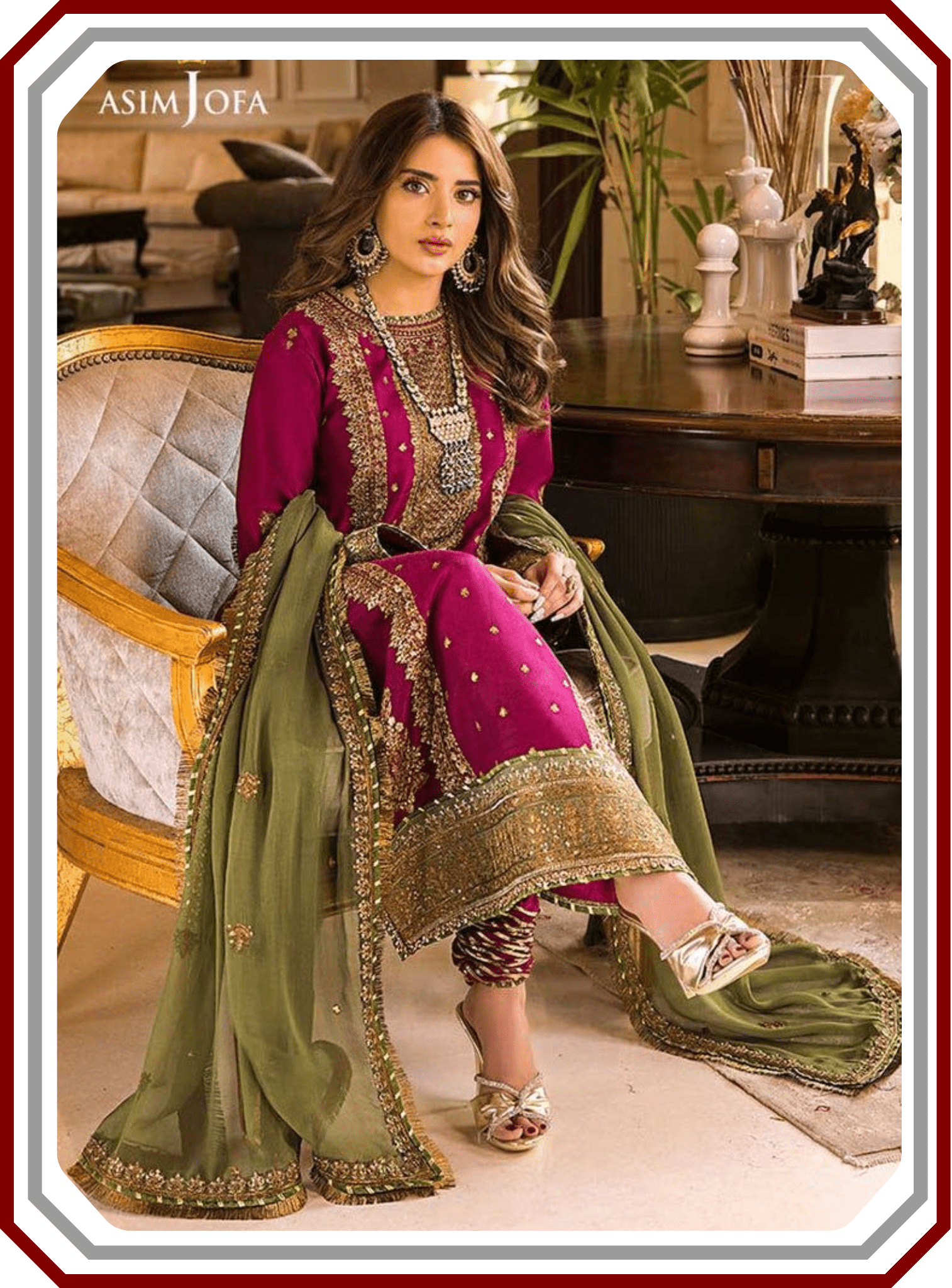 Asim Jofa Replica Chiffon Suit - Mahru & Noorie Collection AJSM - D01 (Unstitched) - Pehna Textile