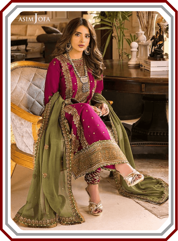 Asim Jofa Replica Chiffon Suit - Mahru & Noorie Collection AJSM - D01 (Unstitched) - Pehna Textile