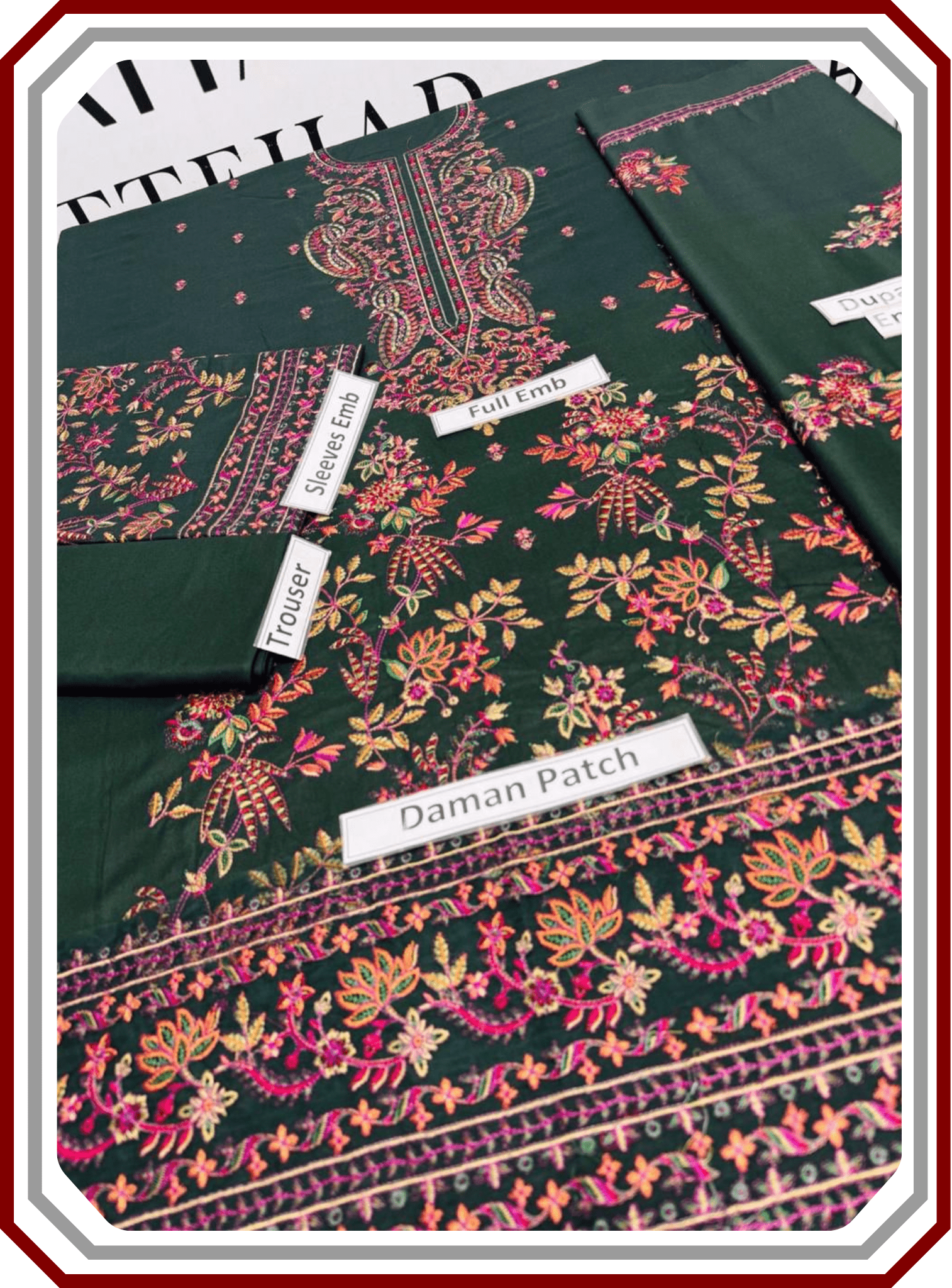 Winter Brand Dhanak Heavy Embroidered Unstitched 3 - Piece Suit – Winter Collection 2025 Vol’25 - Pehna Textile