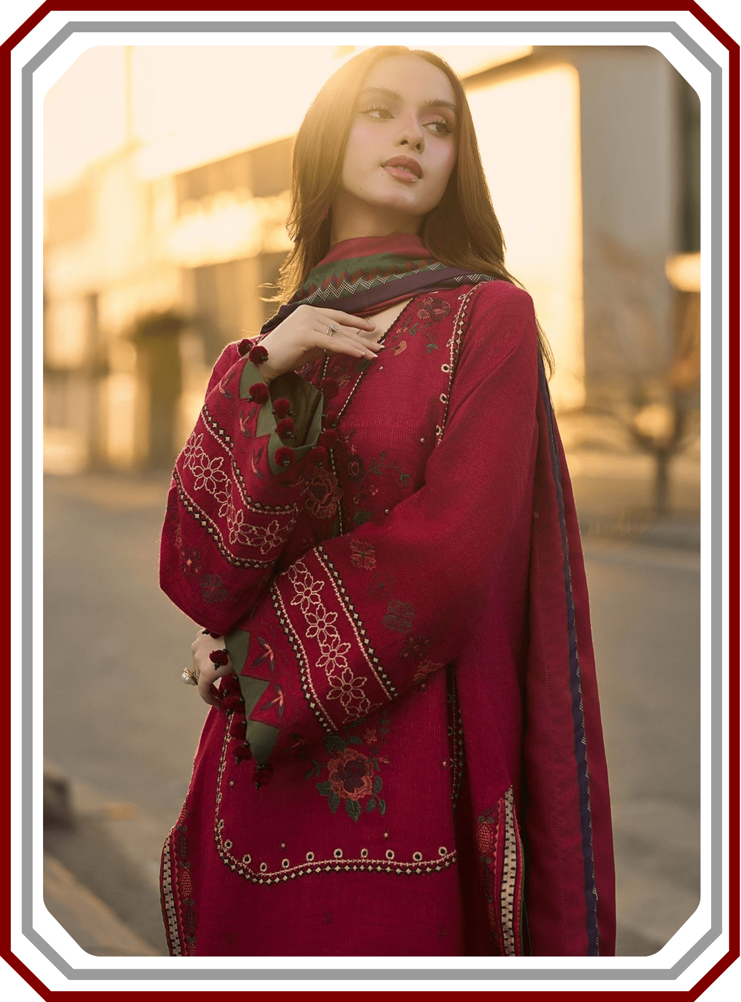 Charizma Dhanak Suit - Heavy Embroidery & Digital Shawl - Pehna Textile