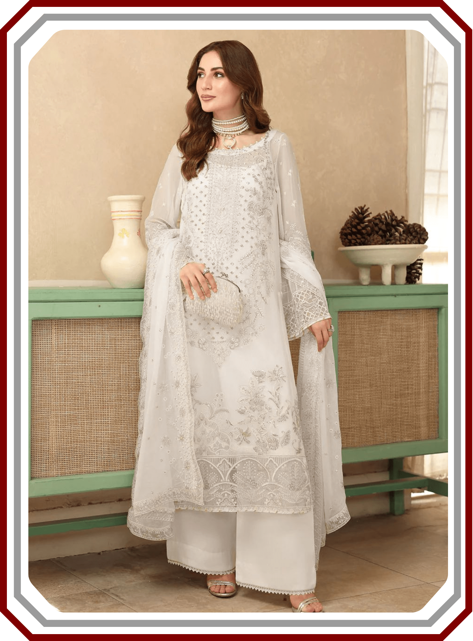 Ramsha Luxury Embroidered Chiffon Suit with Inner - Design 2485 (Unstitched) - Pehna Textile