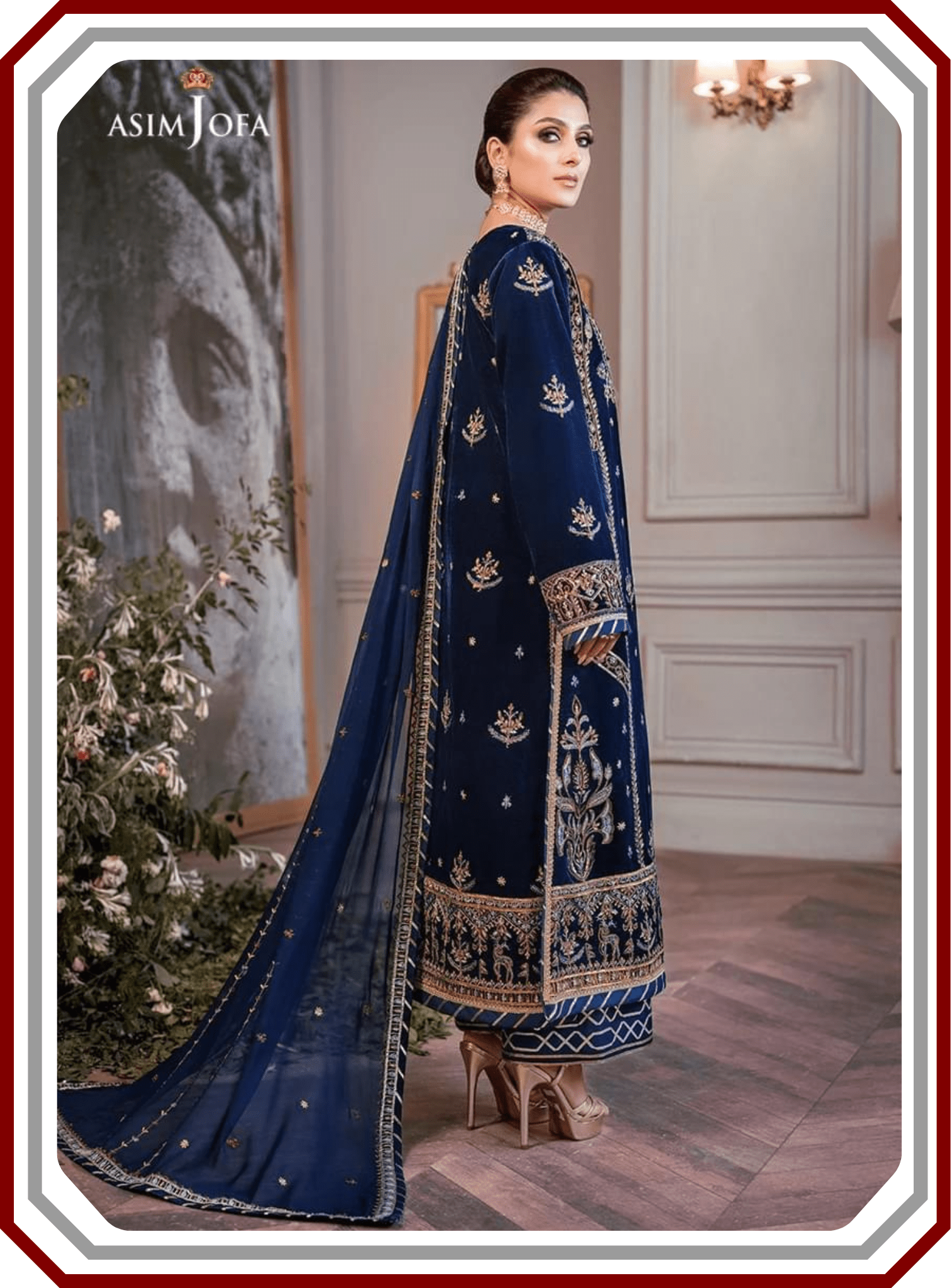 Asim Jofa Ayeza Makhmal Collection - Micro 9000 Velvet Suit with Cutwork Net Dupatta (Unstitched) - Pehna Textile