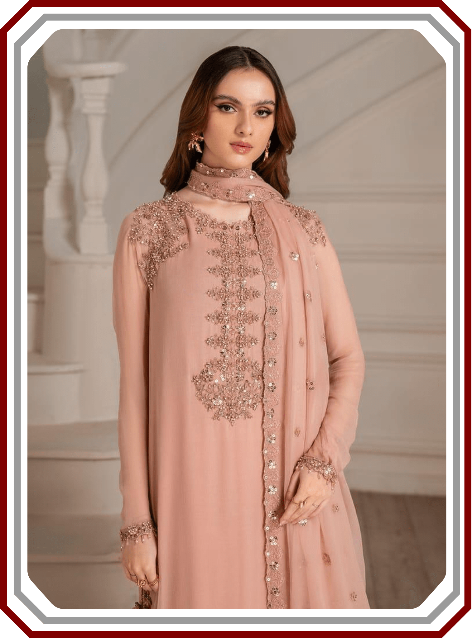 Iznik Luxury Chiffon Suit - Heavy Adda Work Neck & Pallu (Unstitched) - Pehna Textile