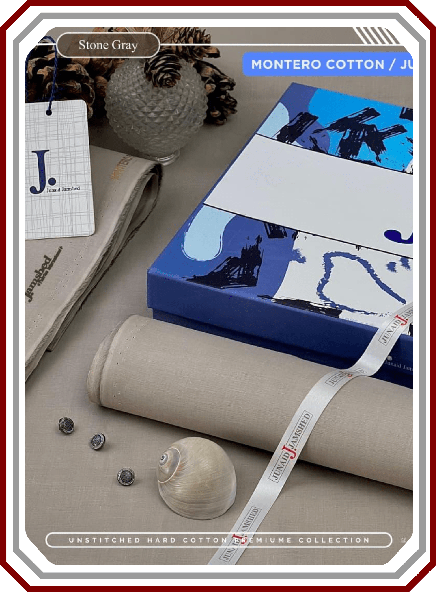 J. Junaid Jamshed All - Season Hard Cotton Suit - Silver Finish (4.5M) - Pehna Textile