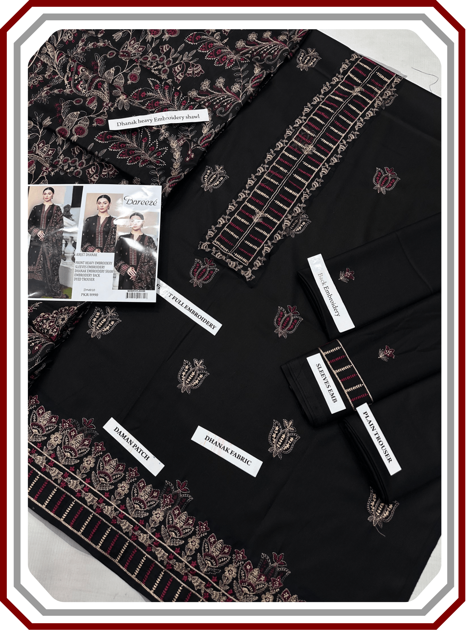 Bareeze Premium Dhanak – Full Heavy Embroidered Shawl 3PC Unstitched Suit - Pehna Textile